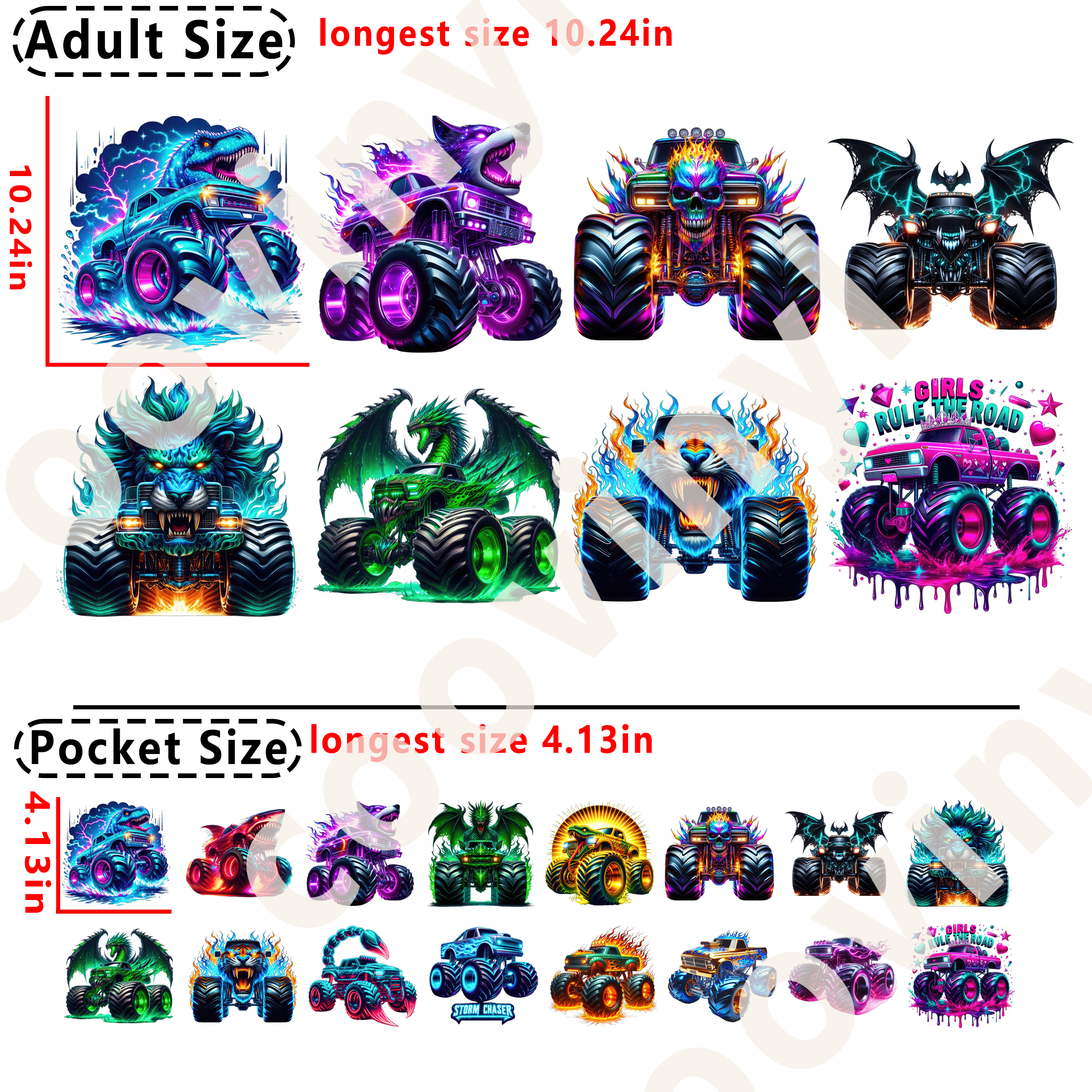 Monster Car DTF heat transfer vinyl for T-shirt hoodies