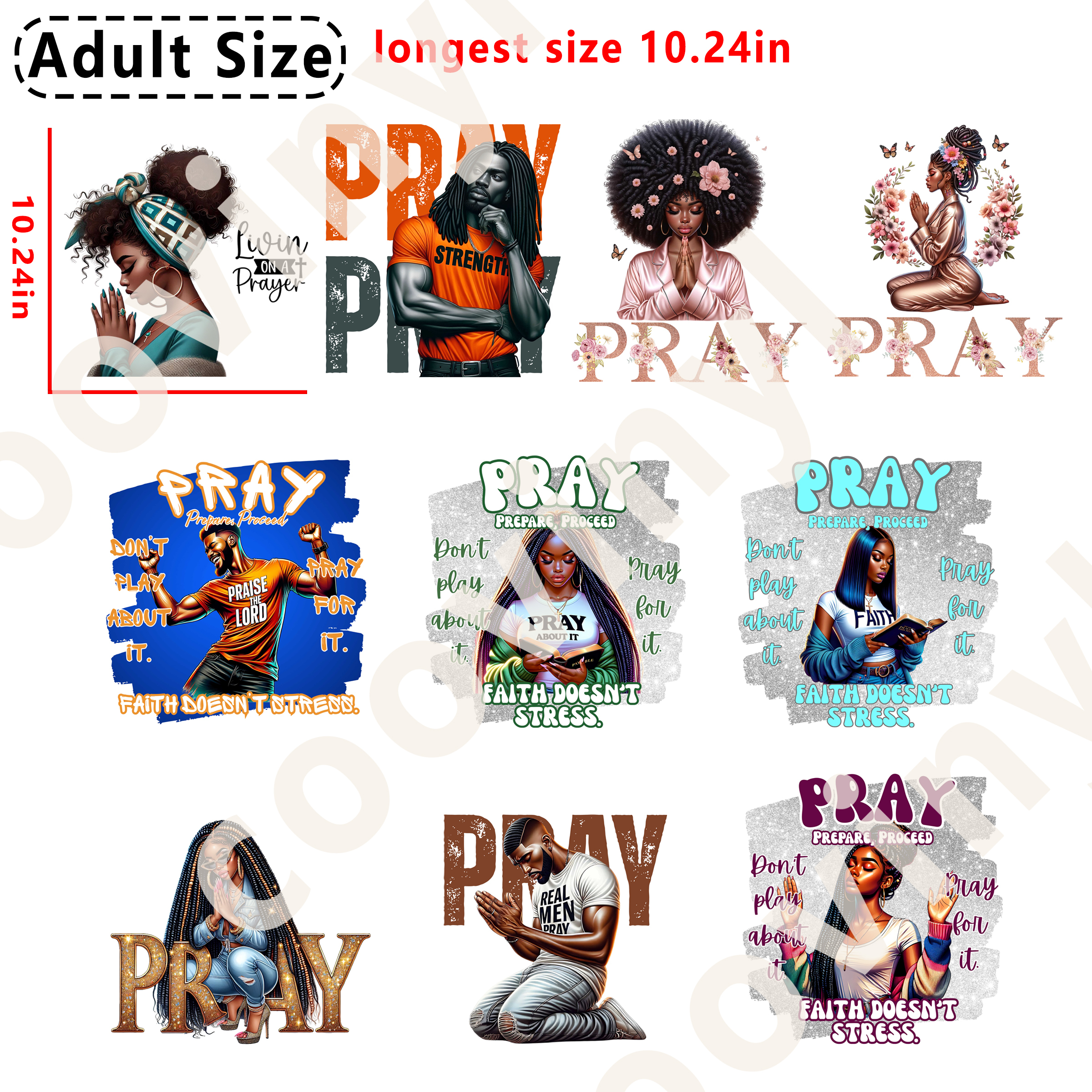 Black Women Prayer  DTF heat transfer vinyl for T-shirt hoodies