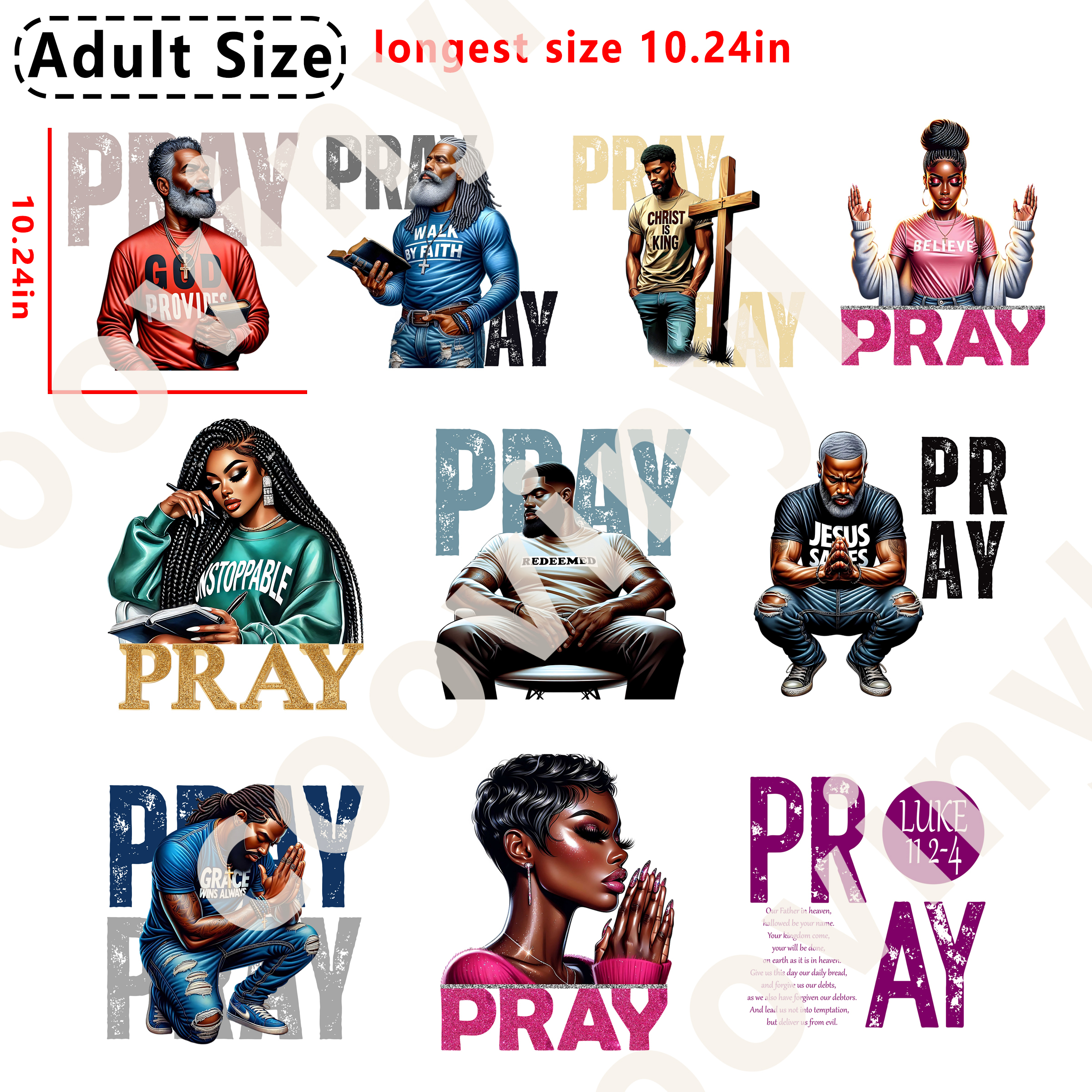 Black Women Prayer  DTF heat transfer vinyl for T-shirt hoodies