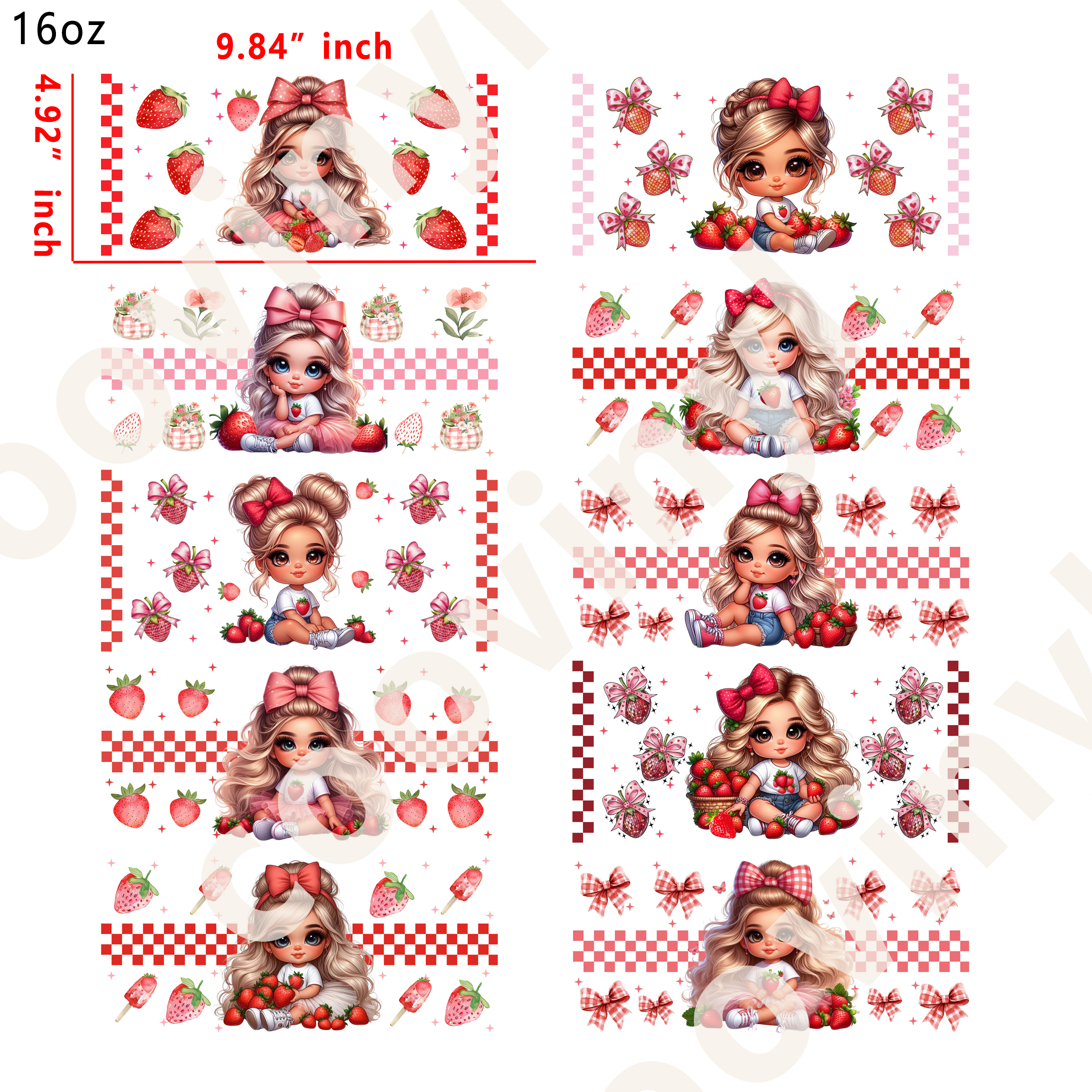 10 PCS Baby Girl cup wraps 16OZ tumbler water proof
