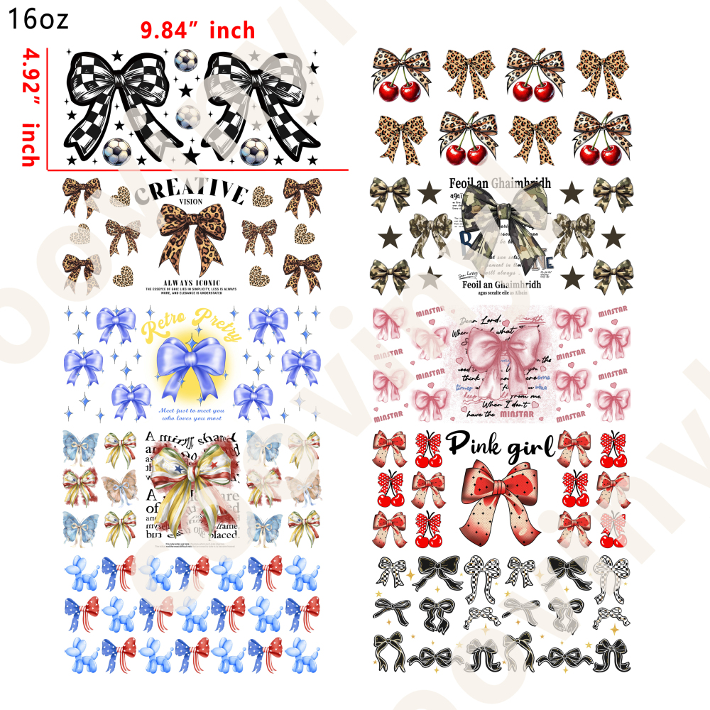 10 PCS Bow cup wraps 16OZ tumbler water proof