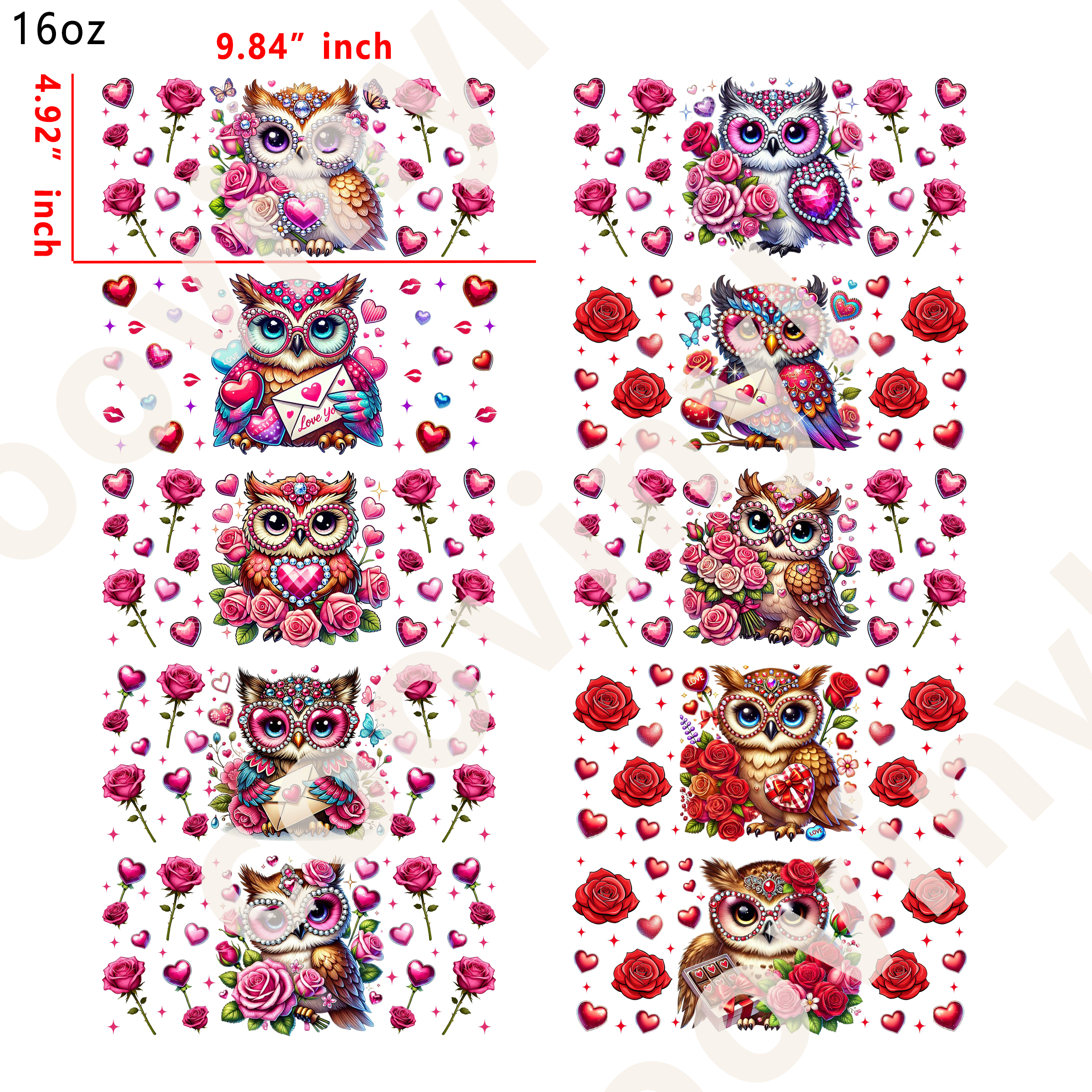 10 PCS Animal Owl cup wraps 16OZ tumbler water proof