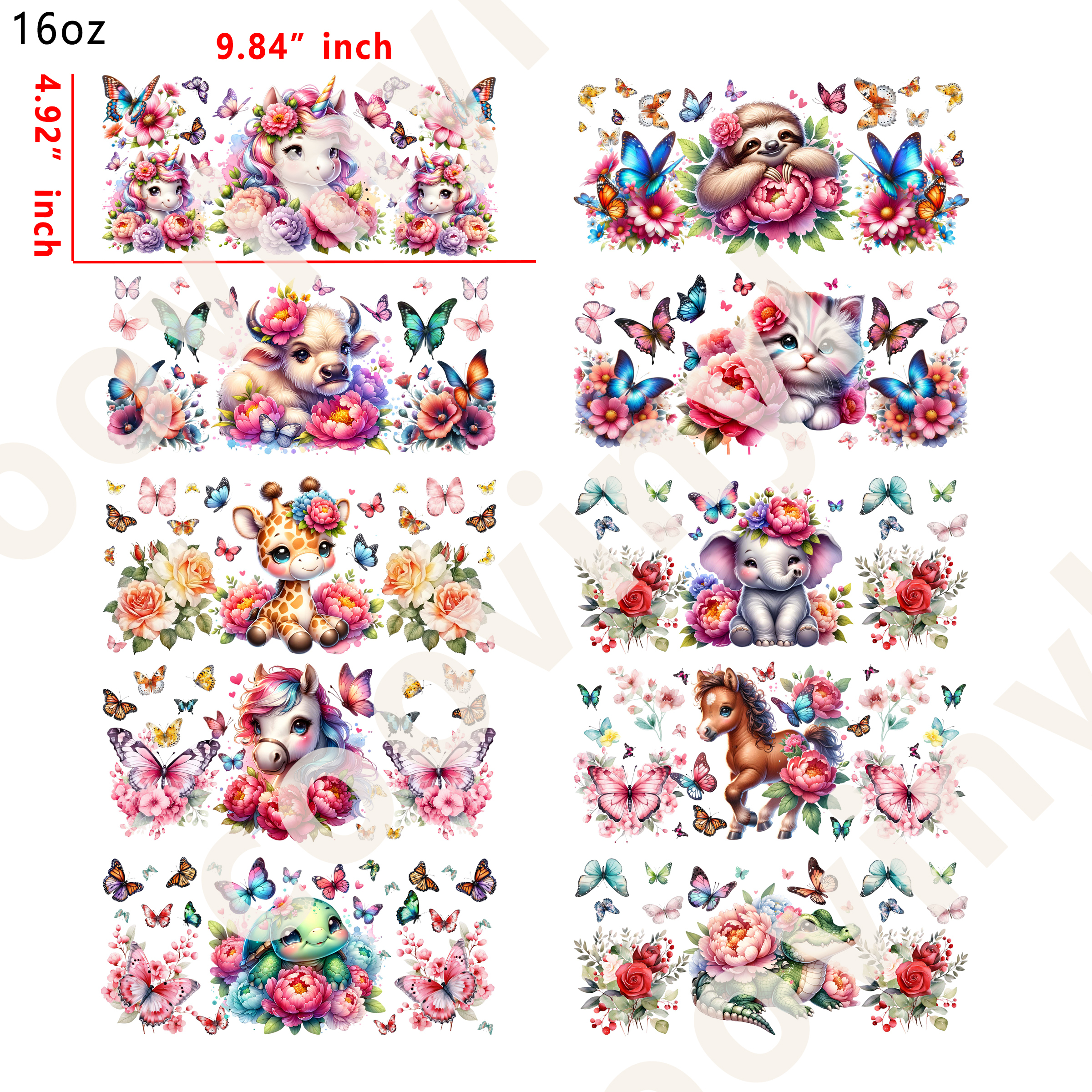 20 PCS Animals cup wraps 16OZ tumbler water proof