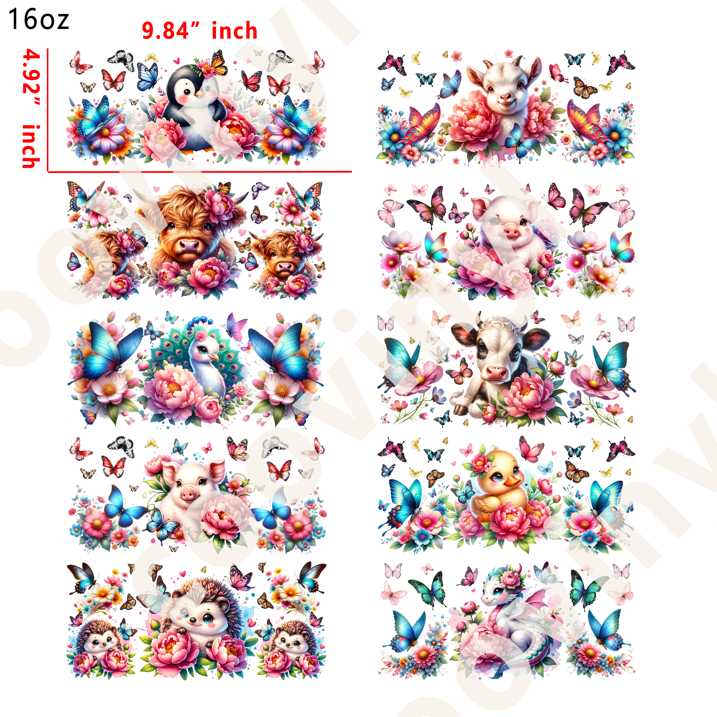 20 PCS Animals cup wraps 16OZ tumbler water proof