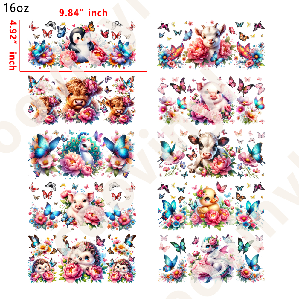 20 PCS Animals cup wraps 16OZ tumbler water proof