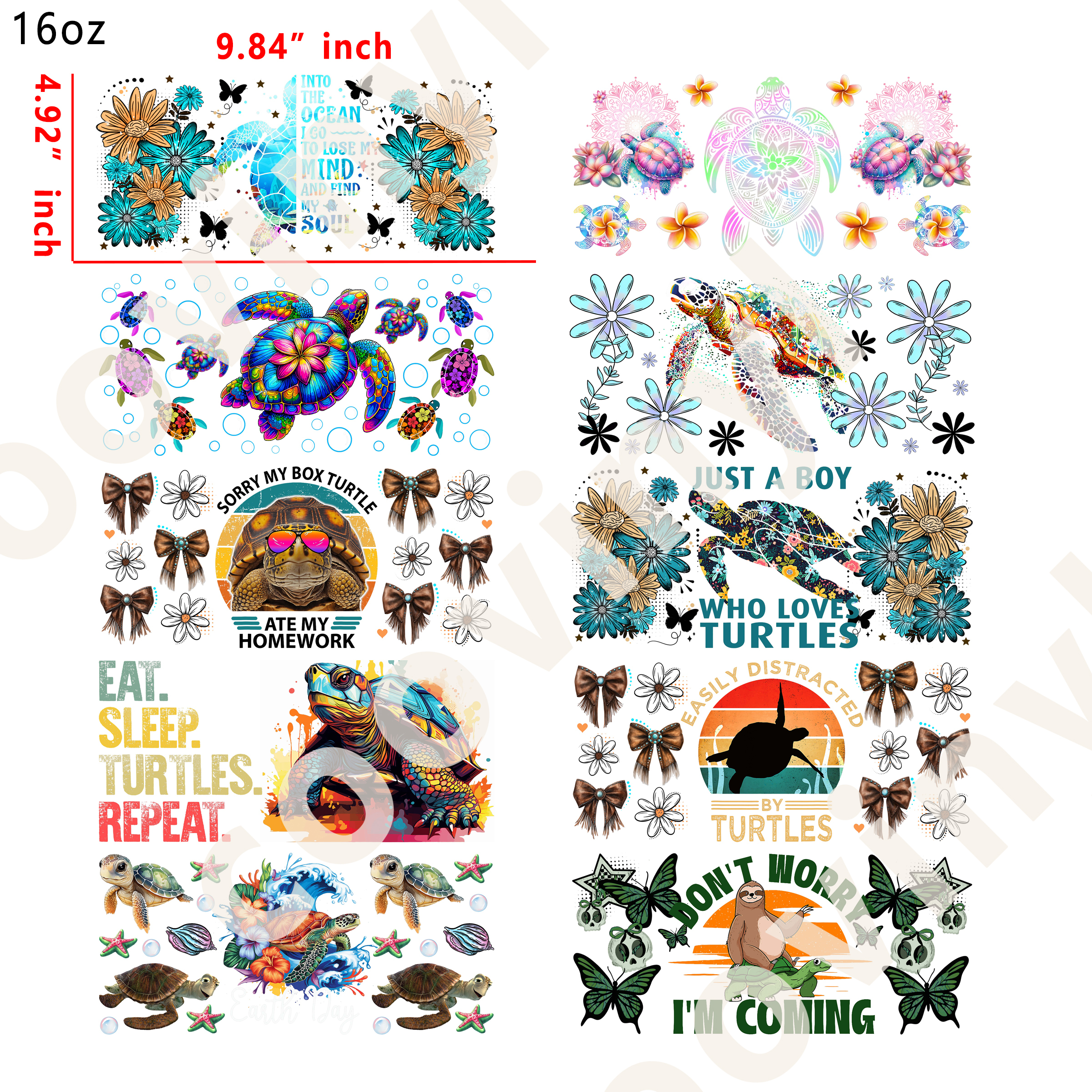 10 PCS Animal Turtle cup wraps 16OZ tumbler water proof