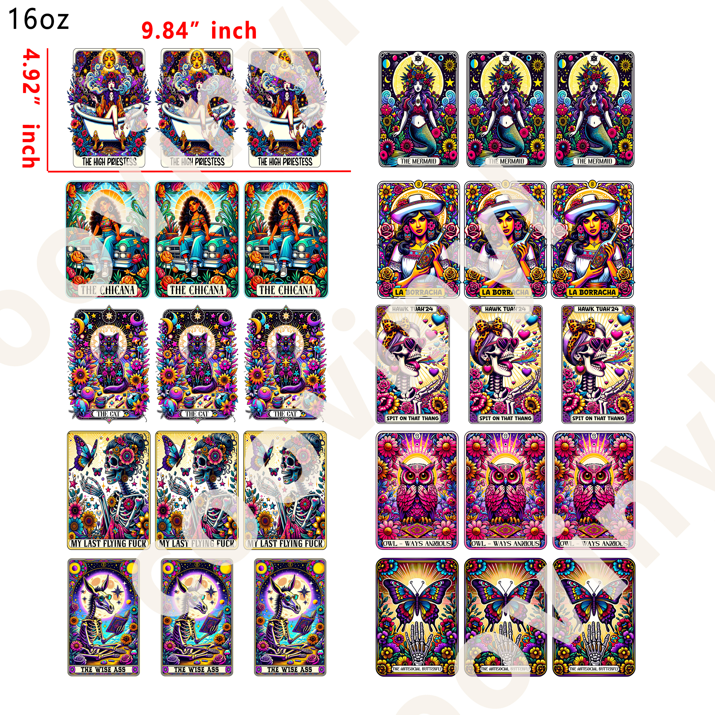 10 PCS Tarot cards cup wraps 16OZ tumbler water proof