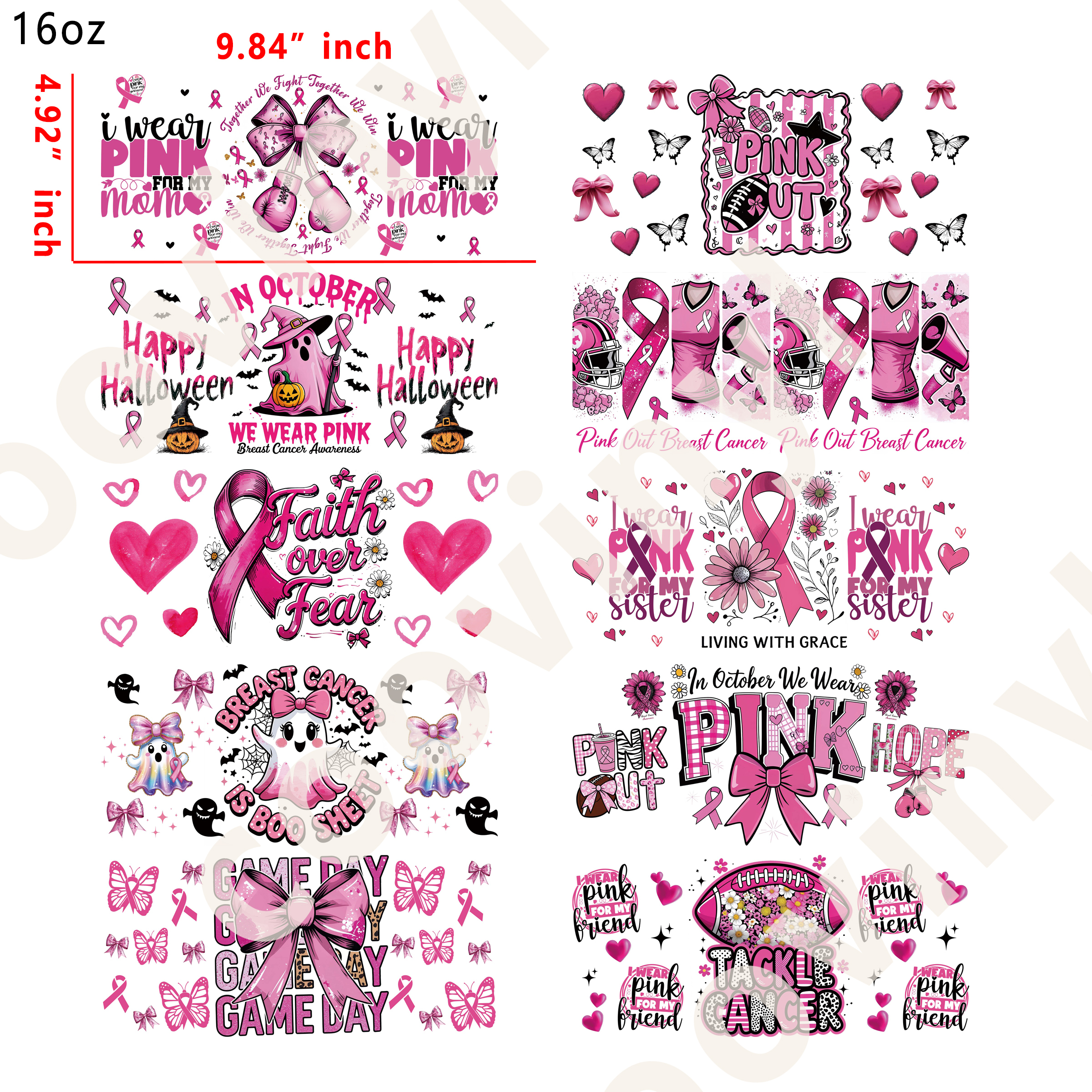 10 PCS Cancer cup wraps 16OZ tumbler water proof