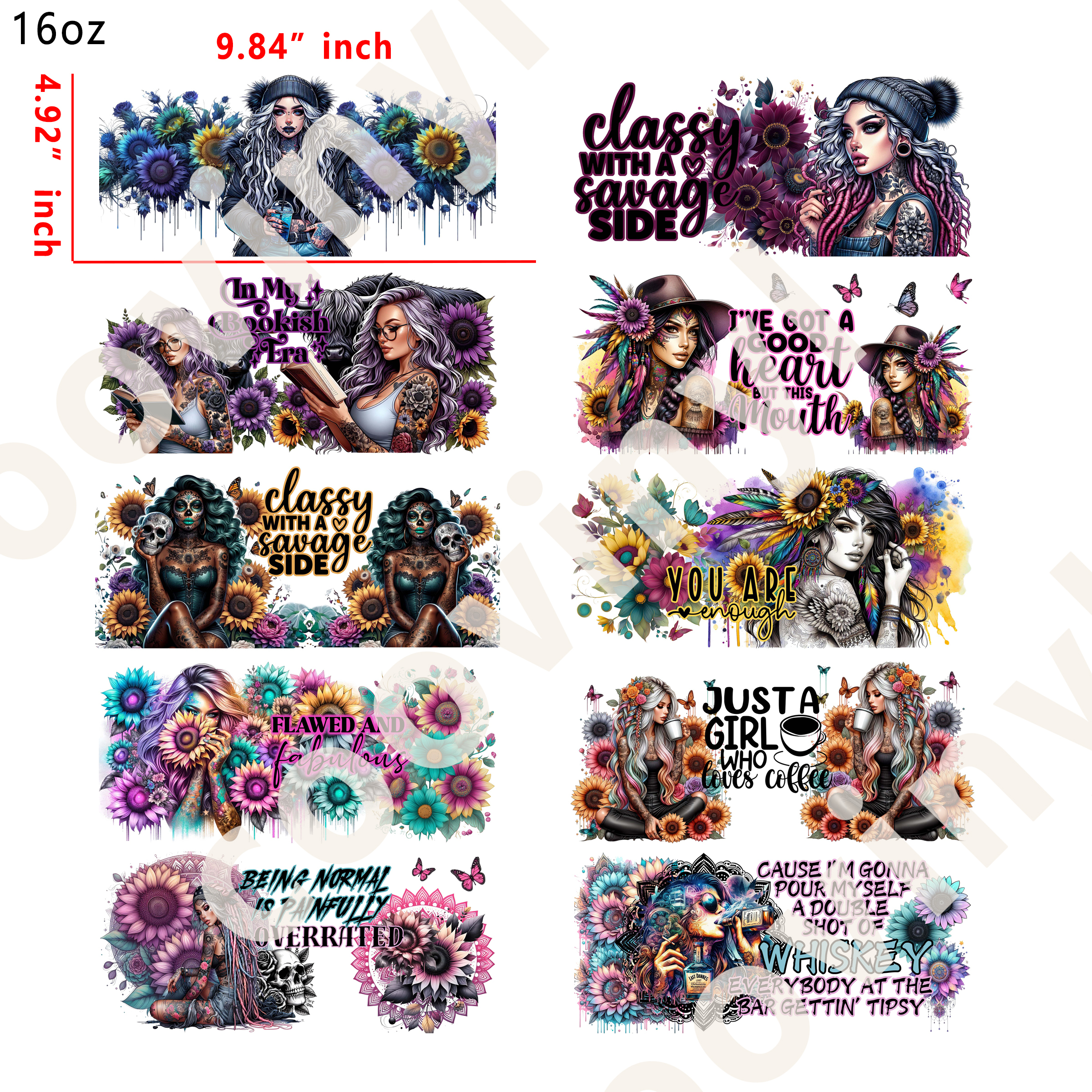 20 PCS Tattoo Girl UV DTF Cup wraps 16OZ tumbler water proof
