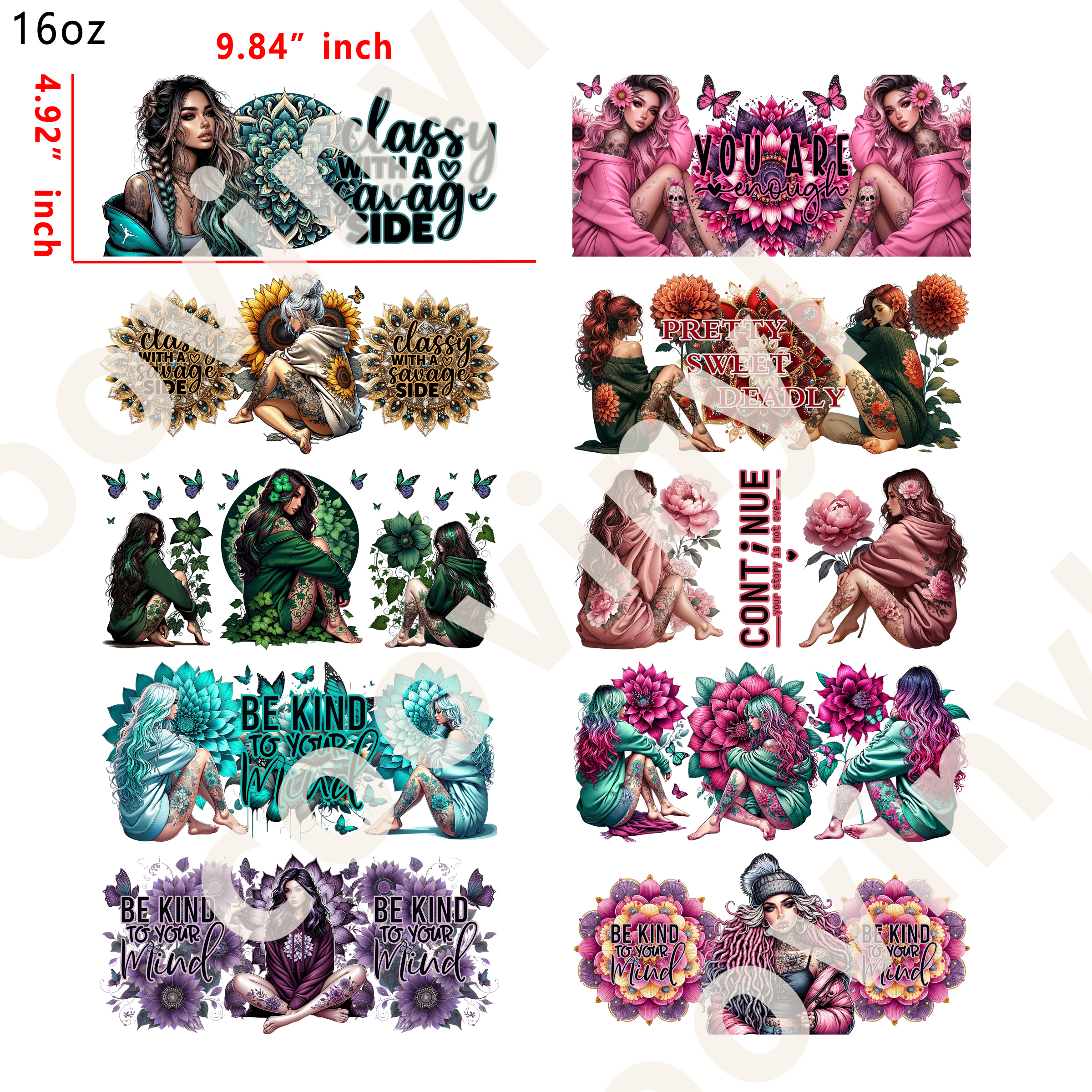 20 PCS Tattoo Girl UV DTF Cup wraps 16OZ tumbler water proof
