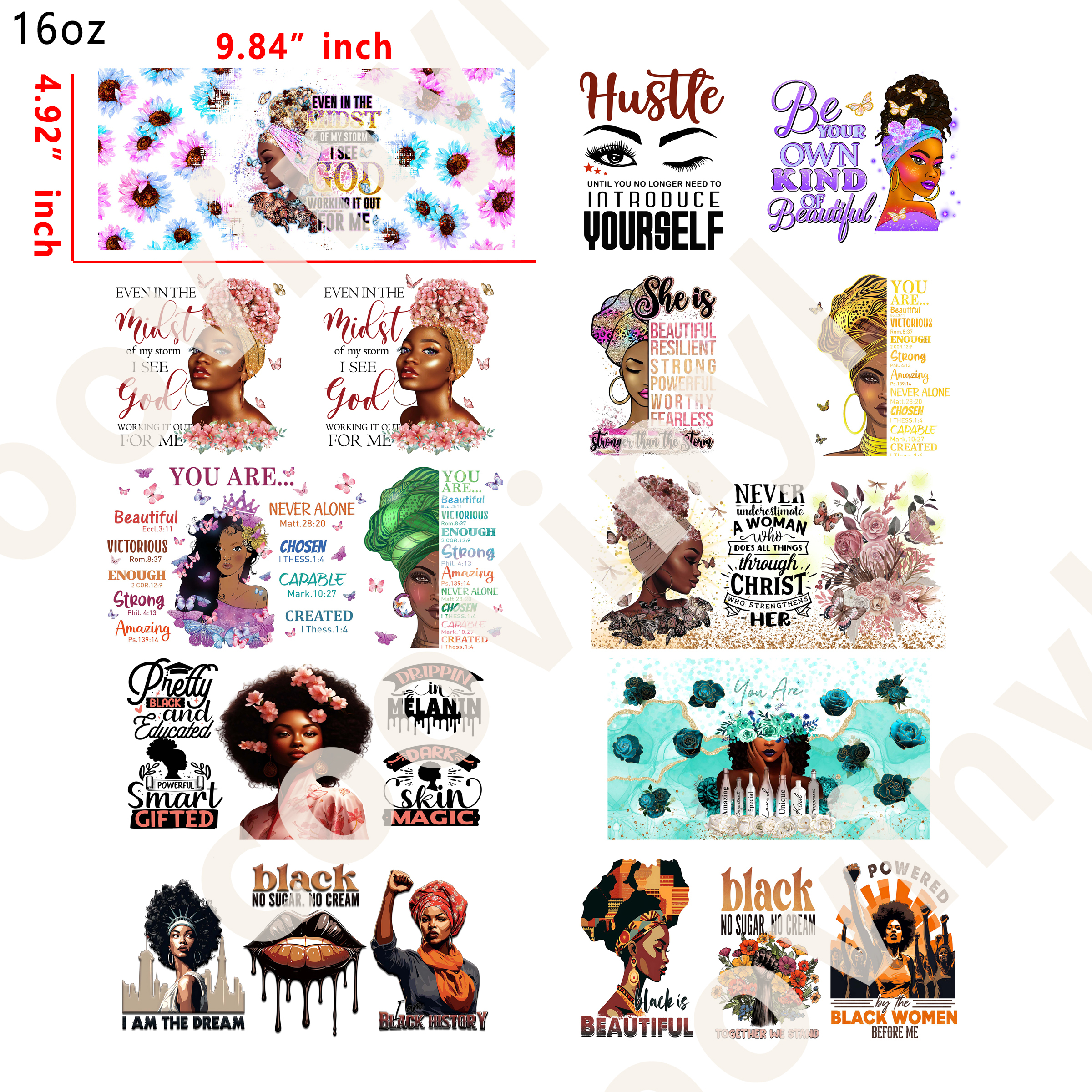 20 PCS Black girl cup wraps 16OZ tumbler water proof