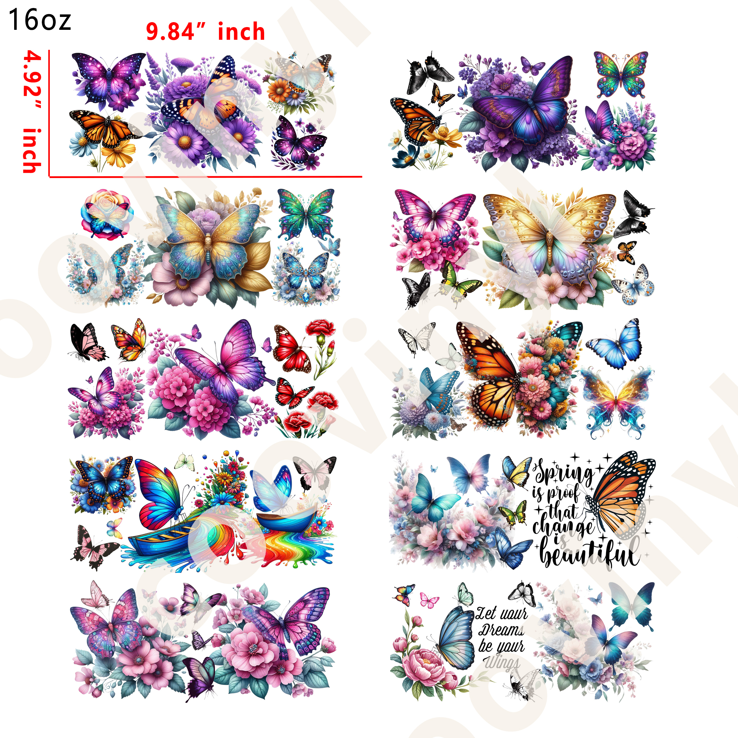 20 PCS Butterfly cup wraps 16OZ tumbler water proof