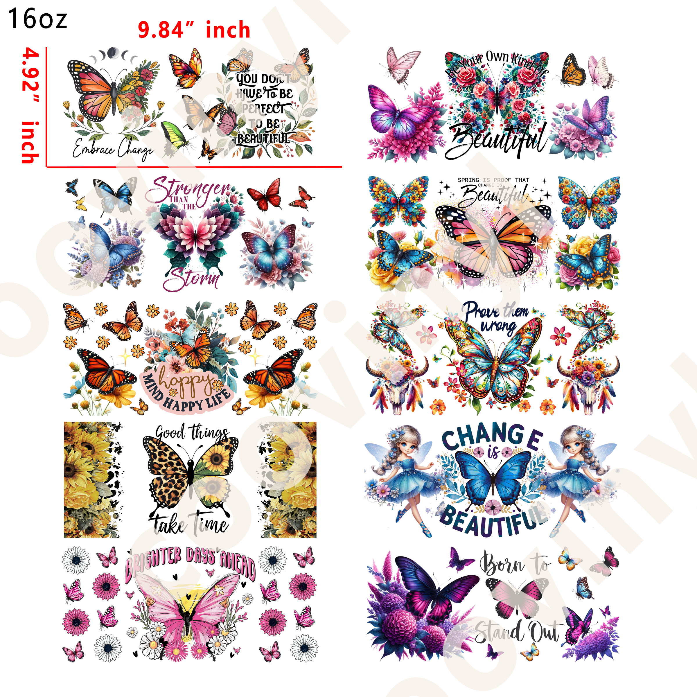 20 PCS Butterfly cup wraps 16OZ tumbler water proof