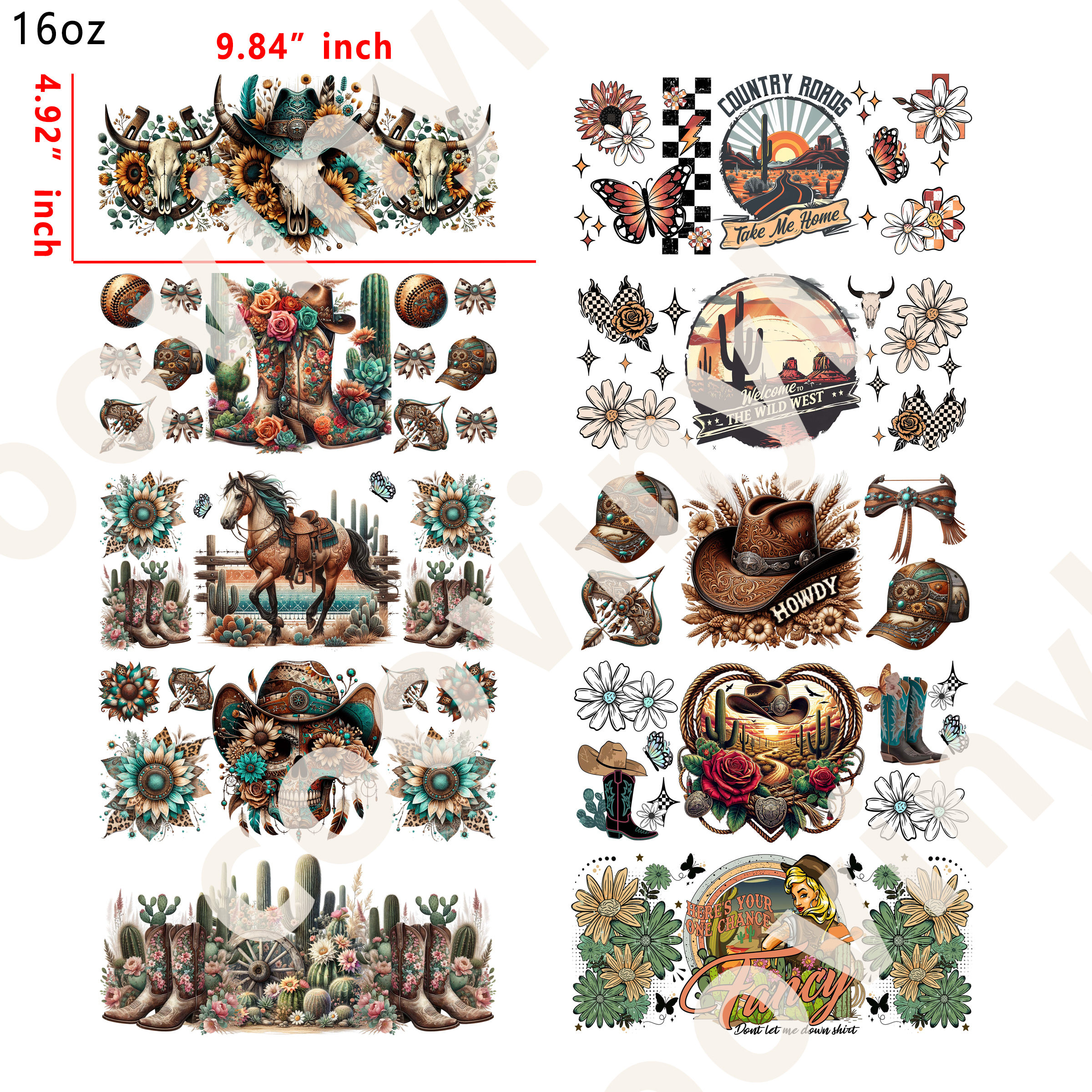 20 PCS Western DTF Cup wraps 16OZ tumbler water proof