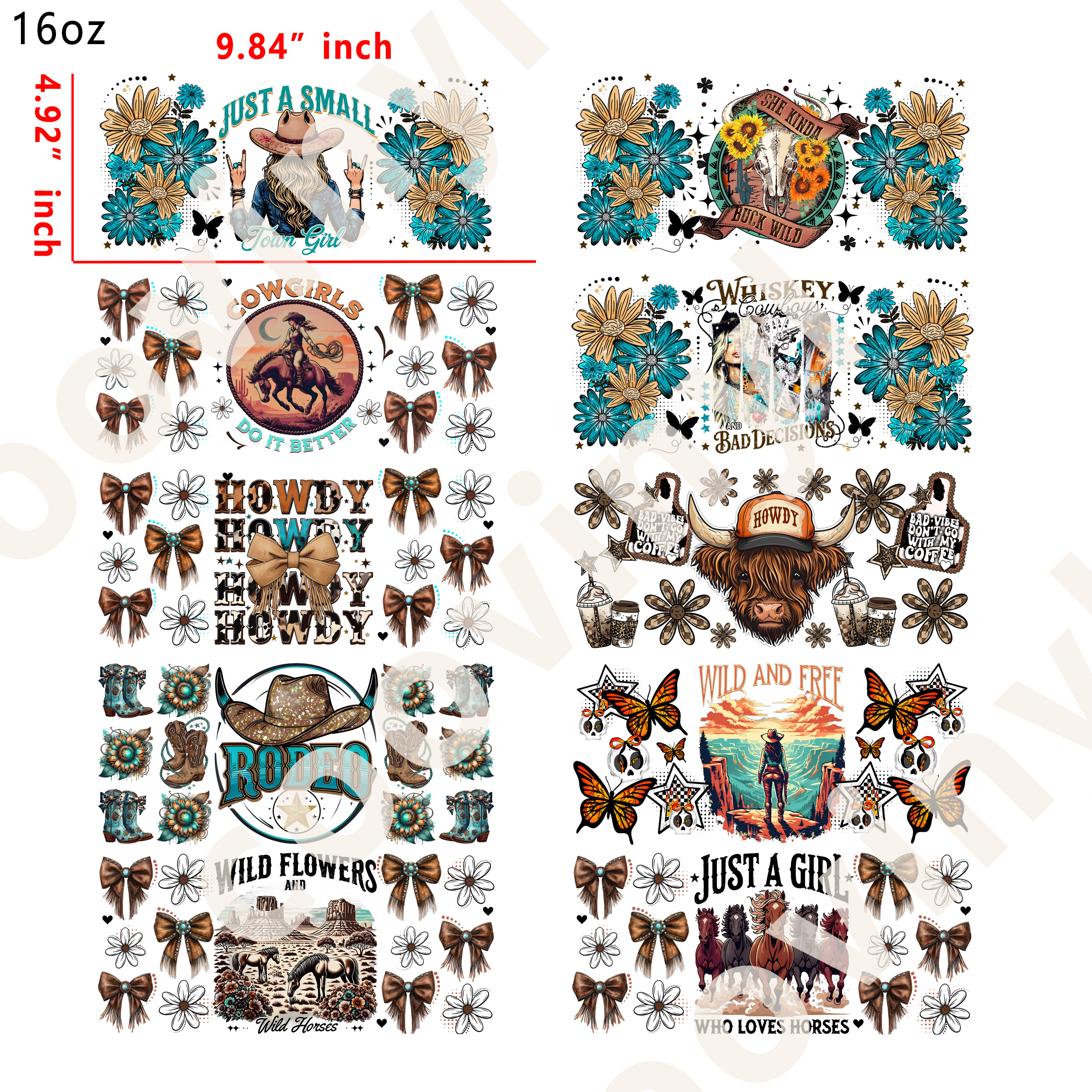 20 PCS Western DTF Cup wraps 16OZ tumbler water proof