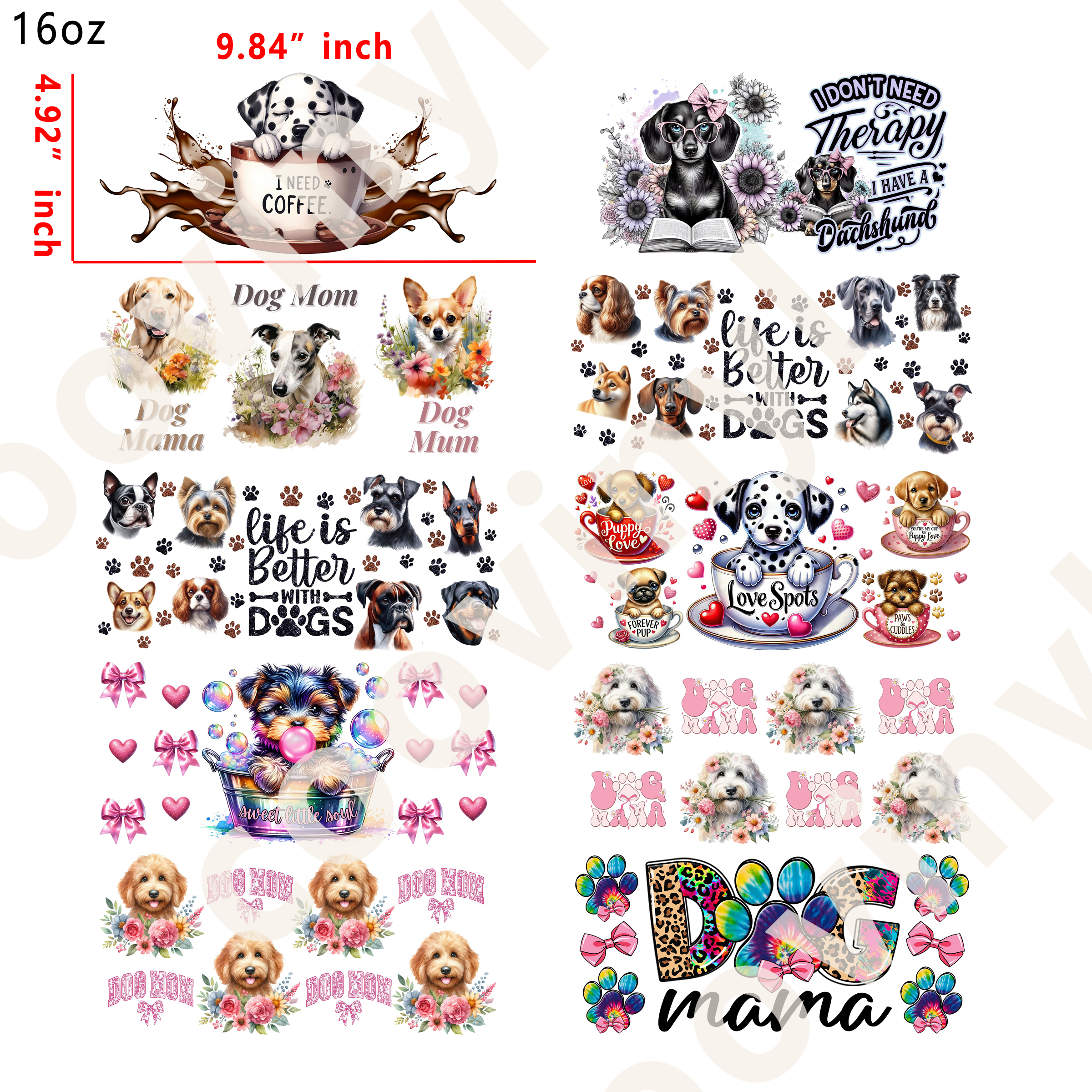 20 PCS Dog Mom Cup wraps 16OZ tumbler water proof
