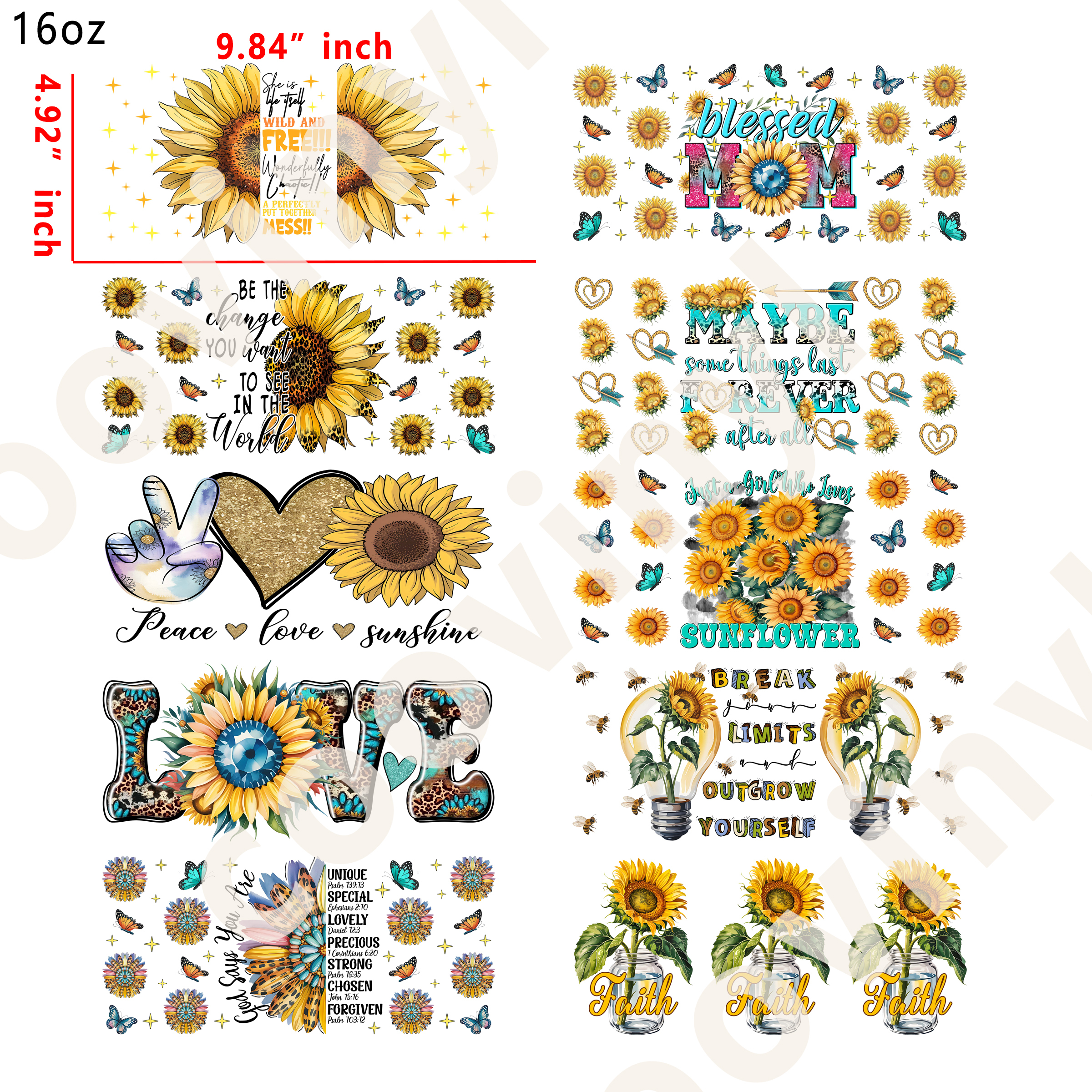 20 PCS Sunflowers DTF Cup wraps 16OZ tumbler water proof