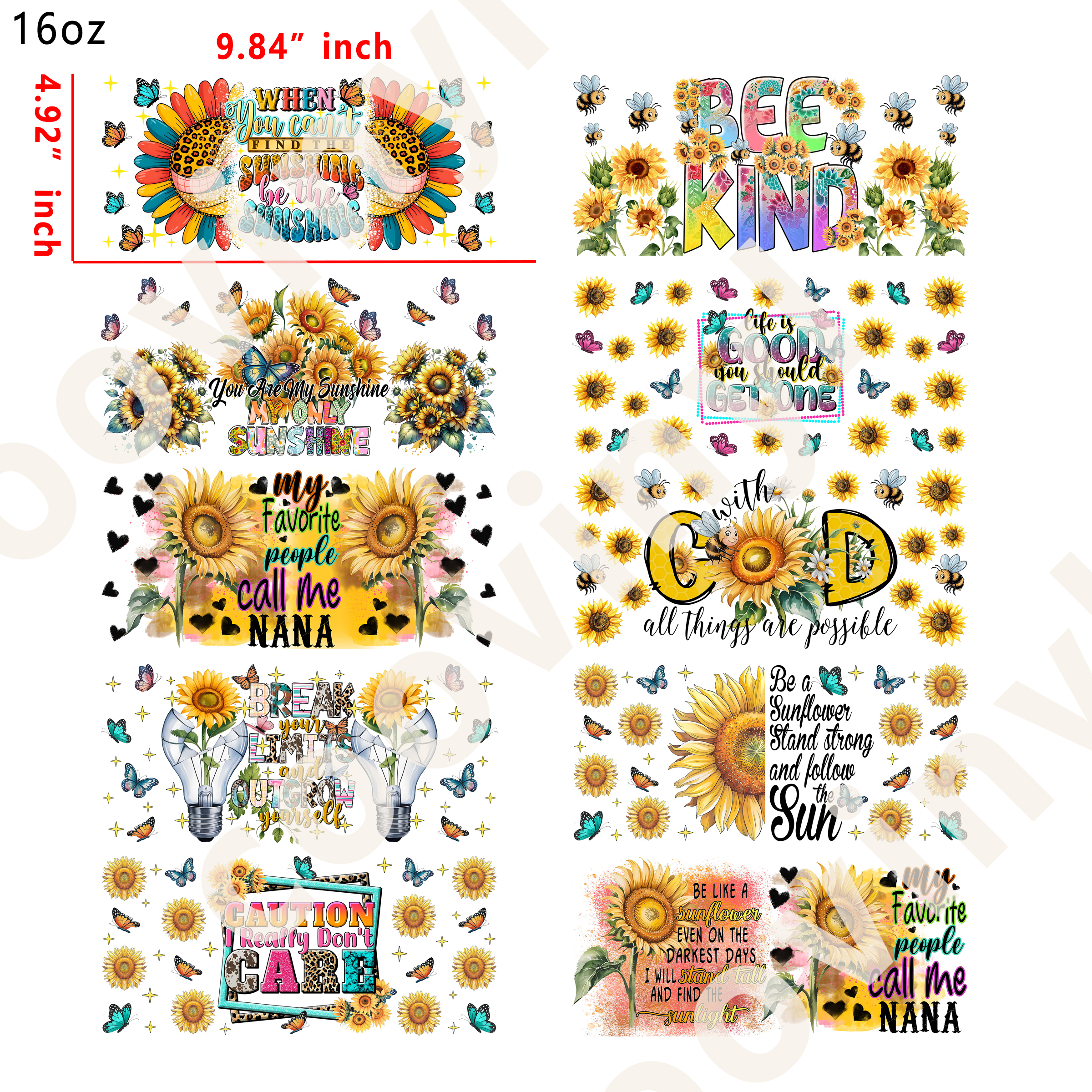 20 PCS Sunflowers DTF Cup wraps 16OZ tumbler water proof
