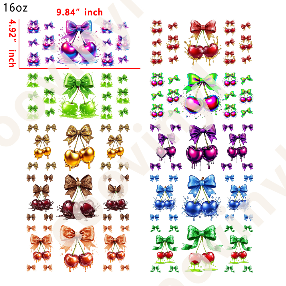 20 PCS Cherry cup wraps 16OZ tumbler water proof