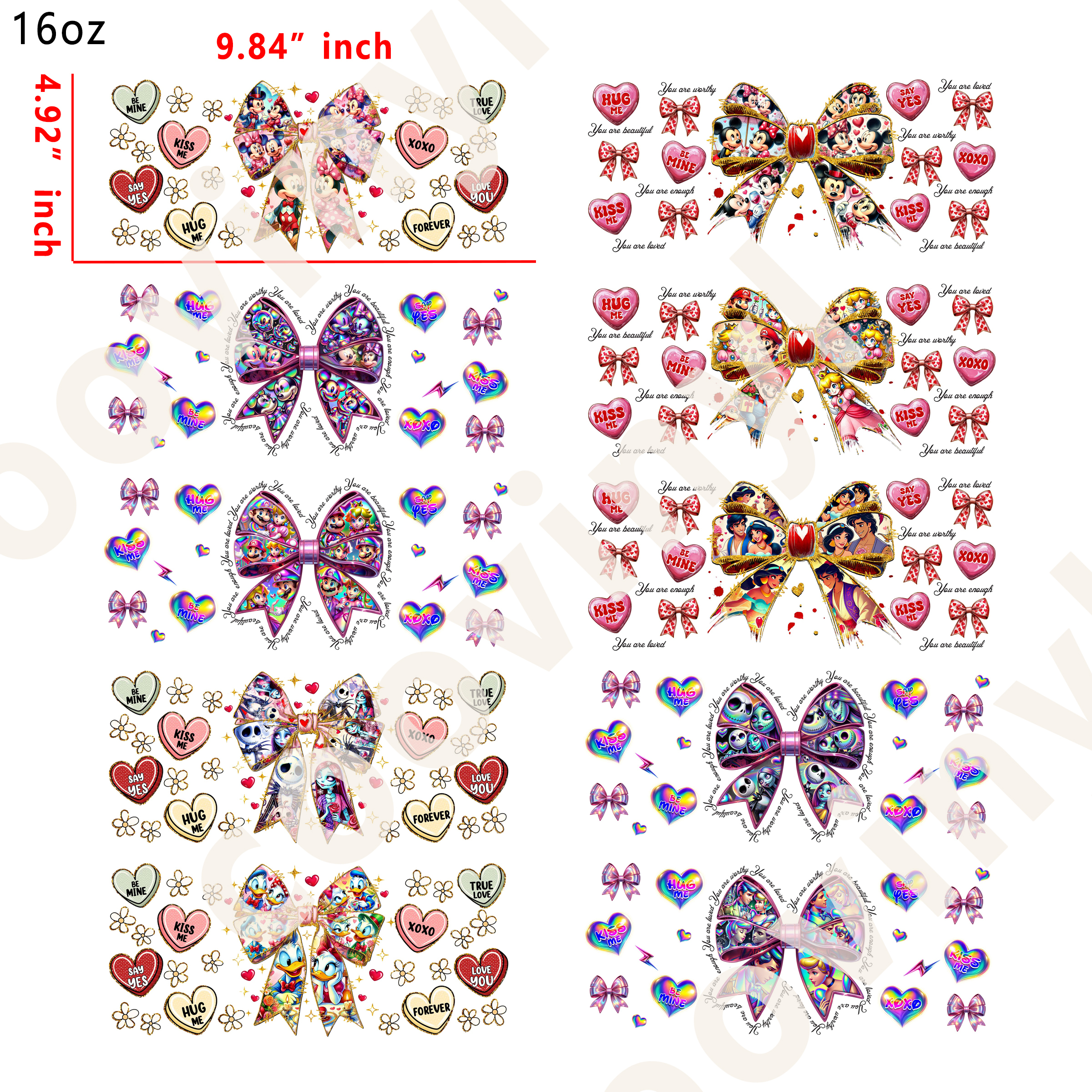 20 PCS Valentine's Day Bow cup wraps 16OZ tumbler water proof