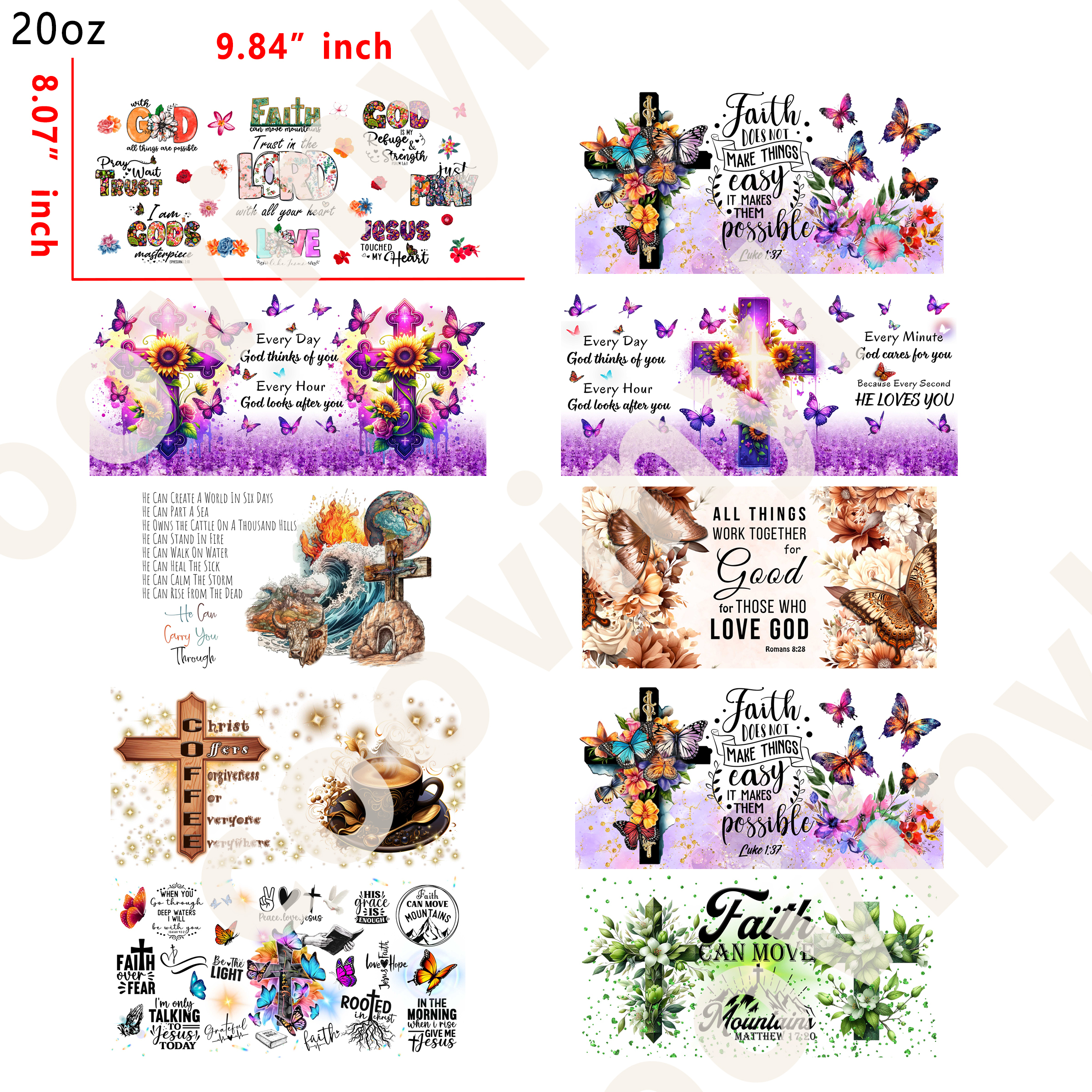 20 PCS Faith Christian cup wraps 16OZ tumbler water proof