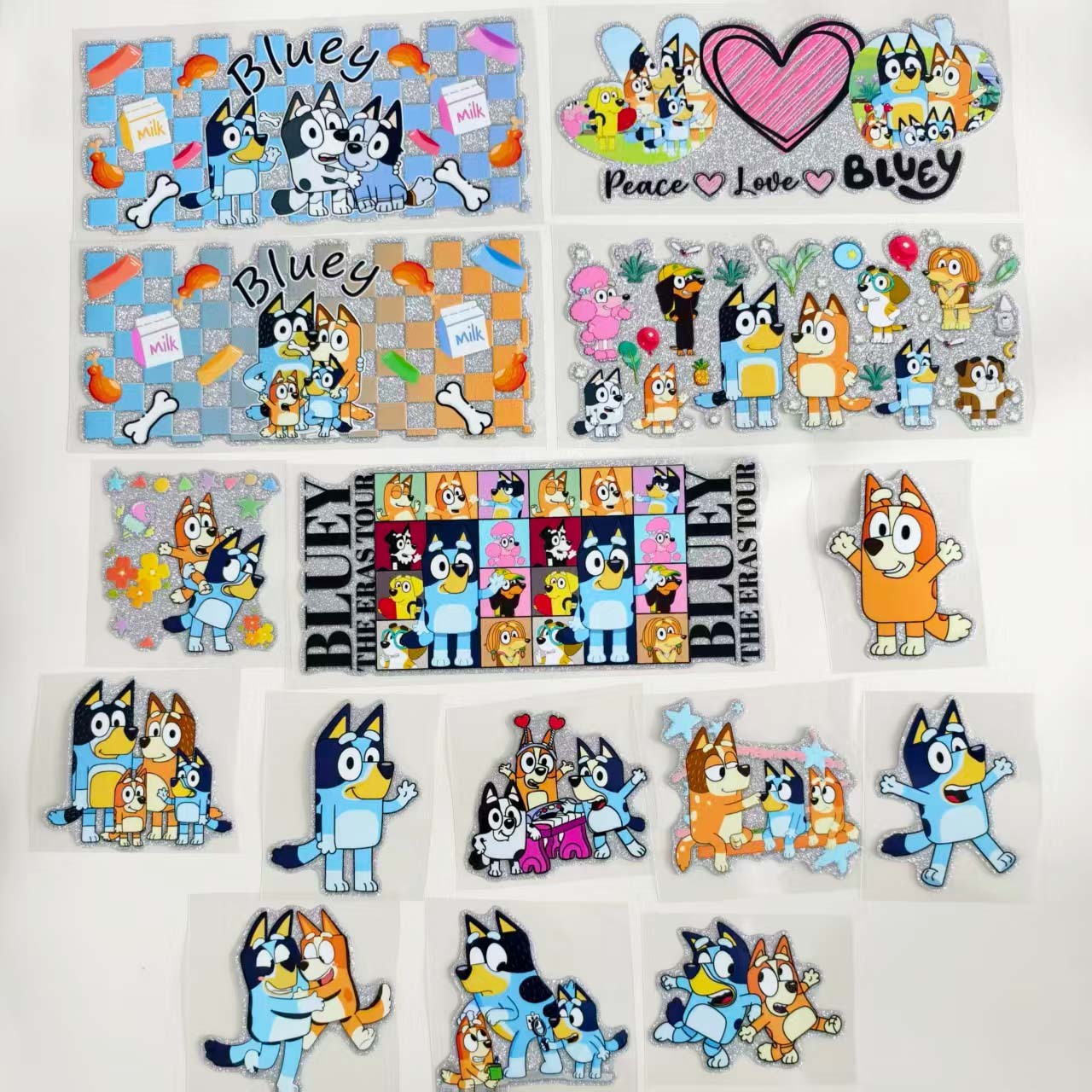 15 PCS bluey Glitter  cup wraps 16OZ tumbler water proof