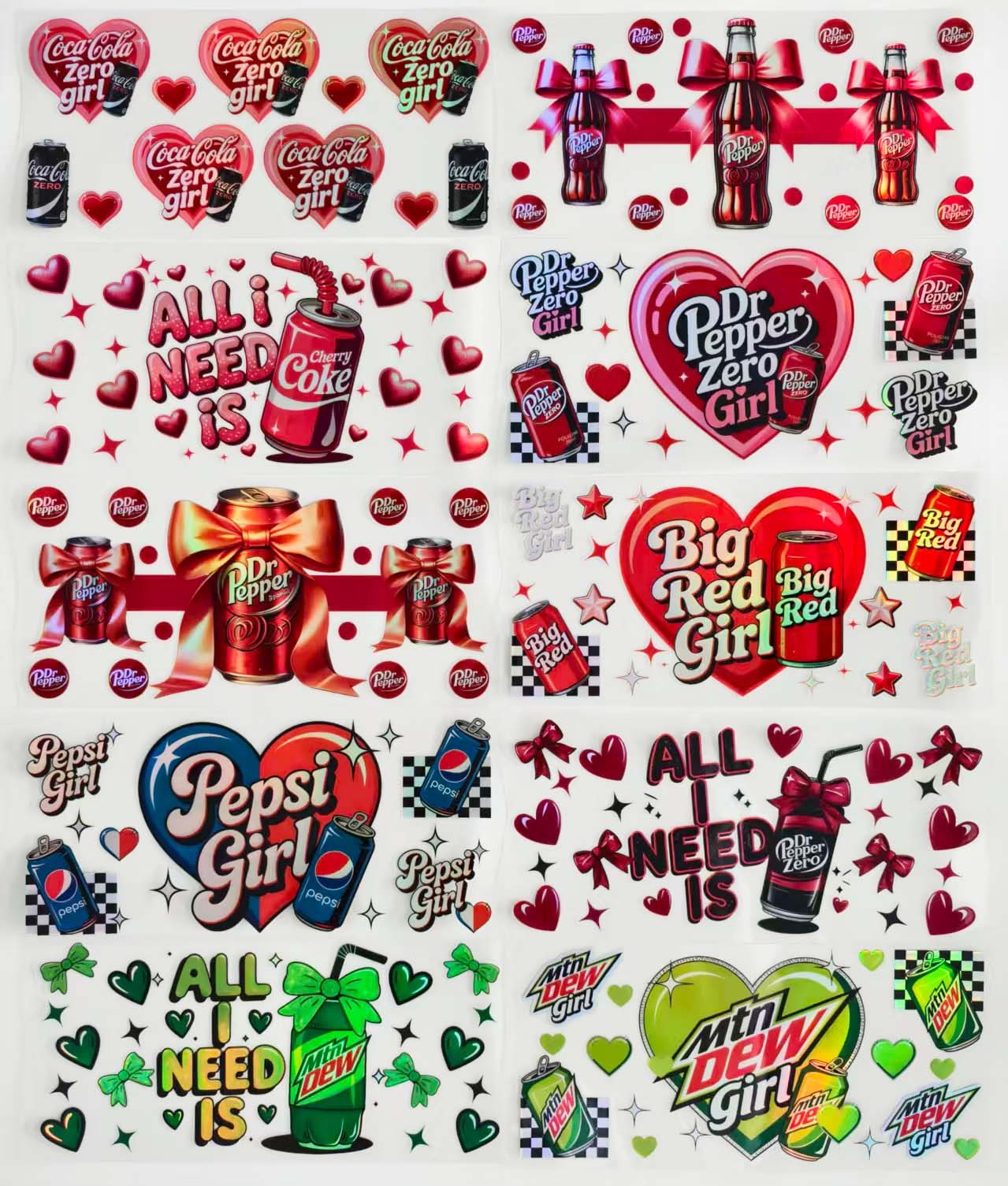 10pcs Drink Holographic UV DTF Cup Wraps for 16OZ tumblers