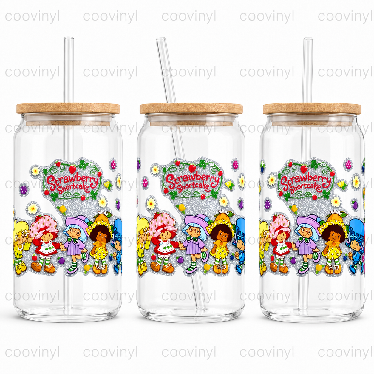 Glitter Sticker 15 PCS strawberry shortcake cup wraps 16OZ tumbler  Waterproof Customized Craft Sticker Adhesive Vinyl Decal Glitter Sticker DIY Kit Ready to Use Vivid Color Strong Stickiness