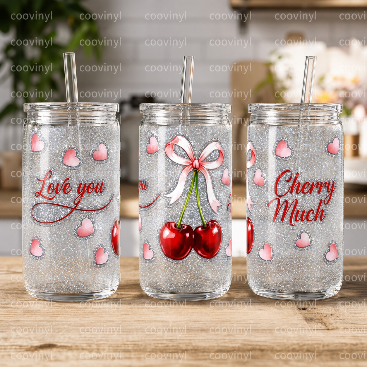 Glitter Sticker 15 PCS Cherry cup wraps 16OZ tumbler  Waterproof Customized Craft Sticker Adhesive Vinyl Decal Glitter Sticker DIY Kit Ready to Use Vivid Color Strong Stickiness