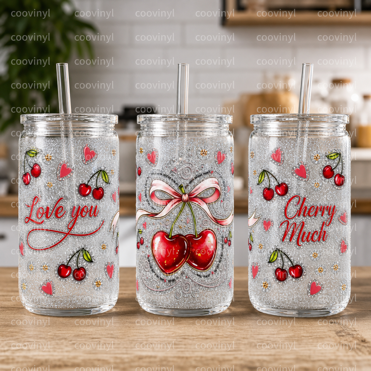 Glitter Sticker 15 PCS Cherry cup wraps 16OZ tumbler  Waterproof Customized Craft Sticker Adhesive Vinyl Decal Glitter Sticker DIY Kit Ready to Use Vivid Color Strong Stickiness