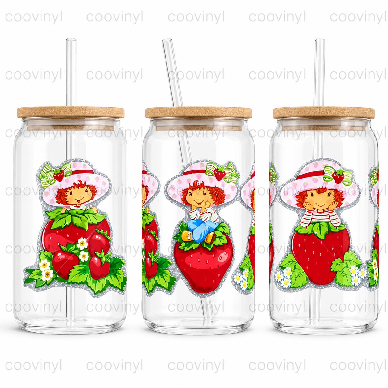 Glitter Sticker 15 PCS strawberry shortcake cup wraps 16OZ tumbler  Waterproof Customized Craft Sticker Adhesive Vinyl Decal Glitter Sticker DIY Kit Ready to Use Vivid Color Strong Stickiness