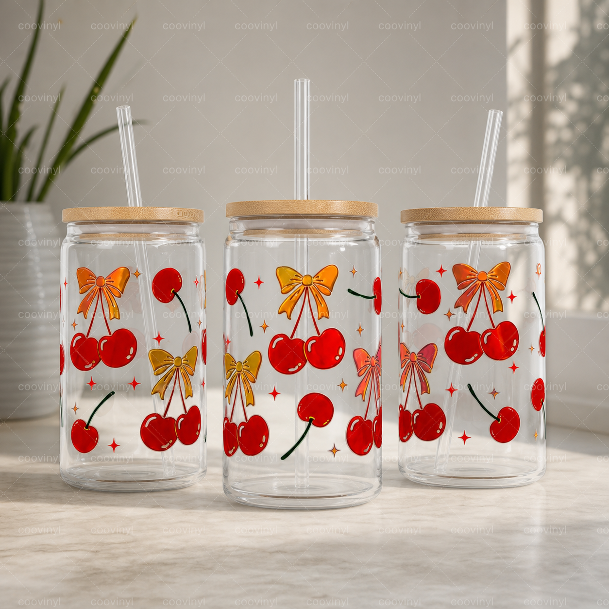 Holographic 10pcs cherry bow UV DTF Cup Wraps for 16OZ tumblers Waterproof Acrylic Wraps for Cups Glasses &Smooth Objects Vivid Colors Strong Adhesion CustomizableStickers Decal Sticker Art Crafts Kit