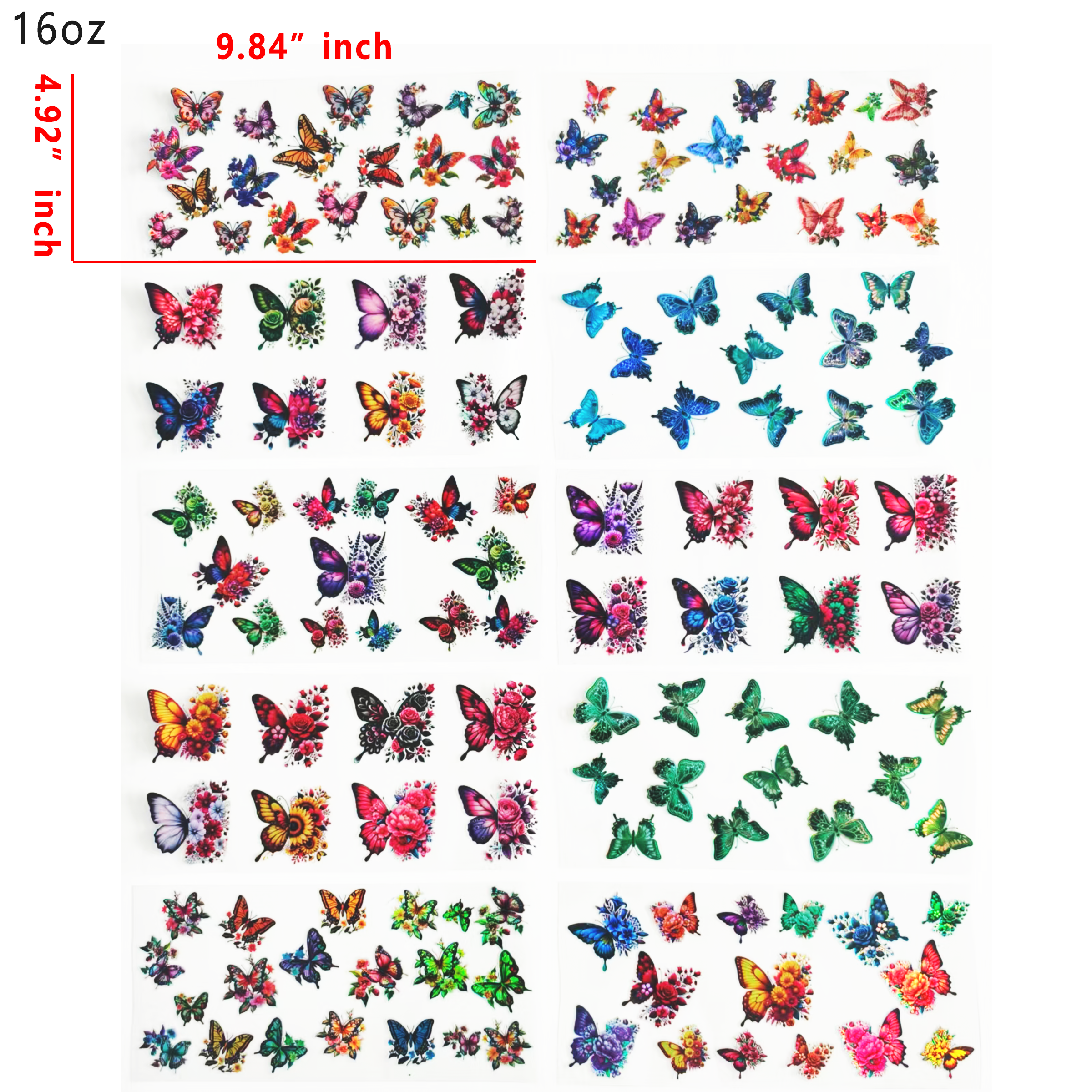 Holographic 10pcs Butterfly UV DTF Cup Wraps for 16OZ tumblers Waterproof Acrylic Wraps for Cups Glasses &Smooth Objects Vivid Colors Strong Adhesion CustomizableStickers Decal Sticker Art Crafts Kit