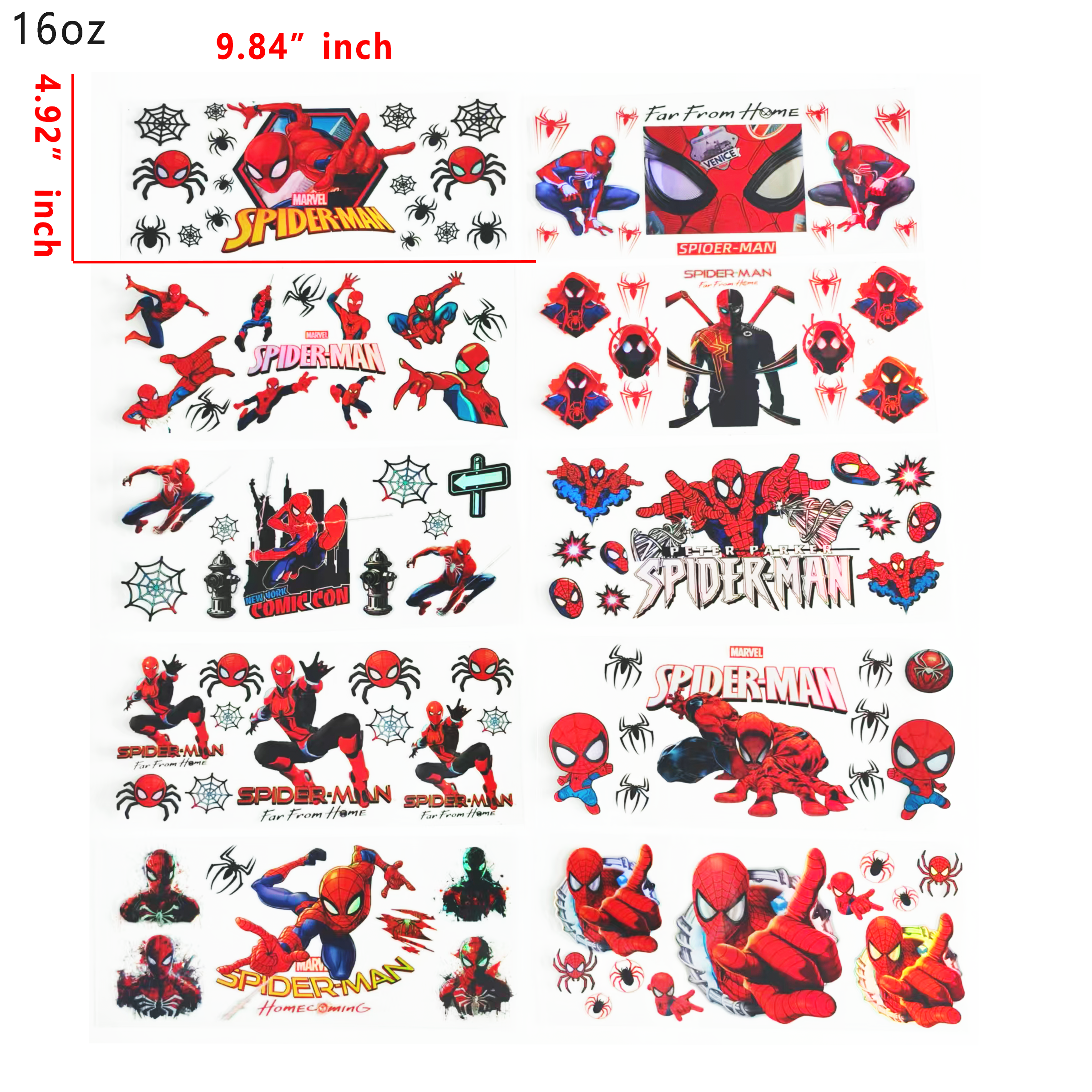 Holographic 10pcs Spider-Man UV DTF Cup Wraps for 16OZ tumblers Waterproof Acrylic Wraps for Cups Glasses &Smooth Objects Vivid Colors Strong Adhesion CustomizableStickers Decal Sticker Art Crafts Kit