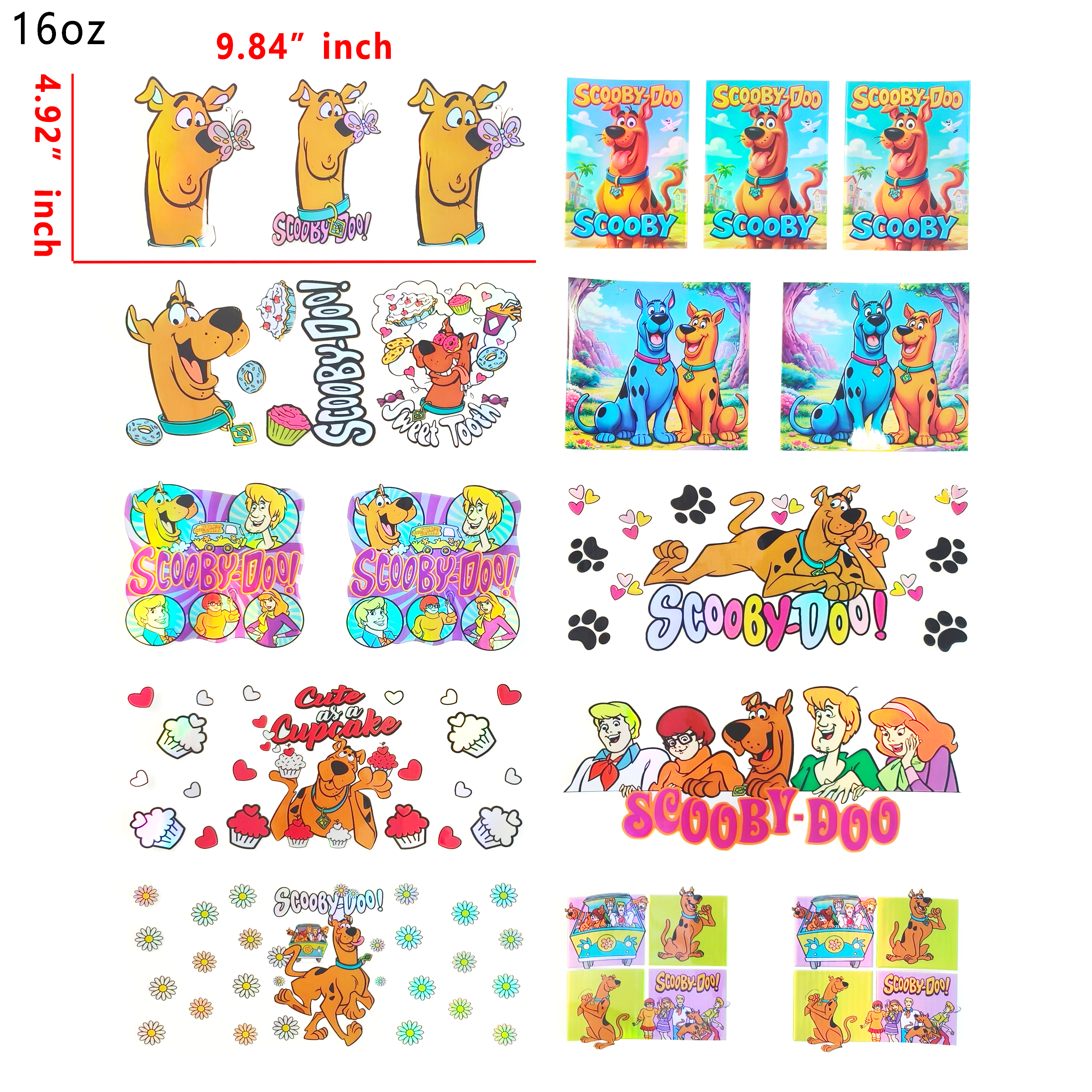 Holographic 10pcs Scoobydoo UV DTF Cup Wraps for 16OZ tumblers Waterproof Acrylic Wraps for Cups Glasses &Smooth Objects Vivid Colors Strong Adhesion CustomizableStickers Decal Sticker Art Crafts Kit