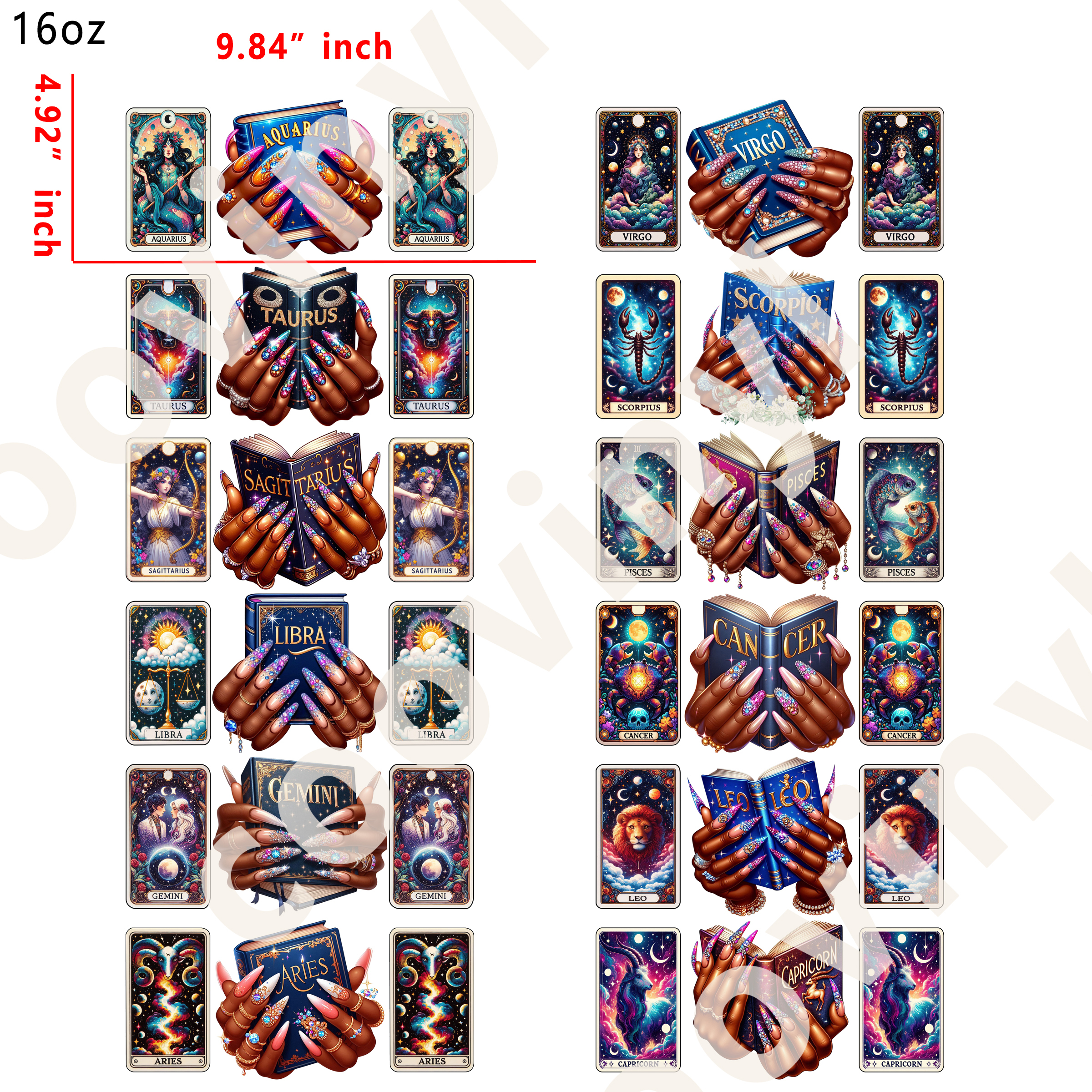 (M90) 12pcs tarot card 16OZ Tumbler Cup Wraps, Waterproof Fade-Resistant Decal Stickers, Vivid HD Print with Strong Adhesion, Customizable Transfers for Glass Cups, Mugs & Smooth Surfaces, DIY Art Craft Supplies