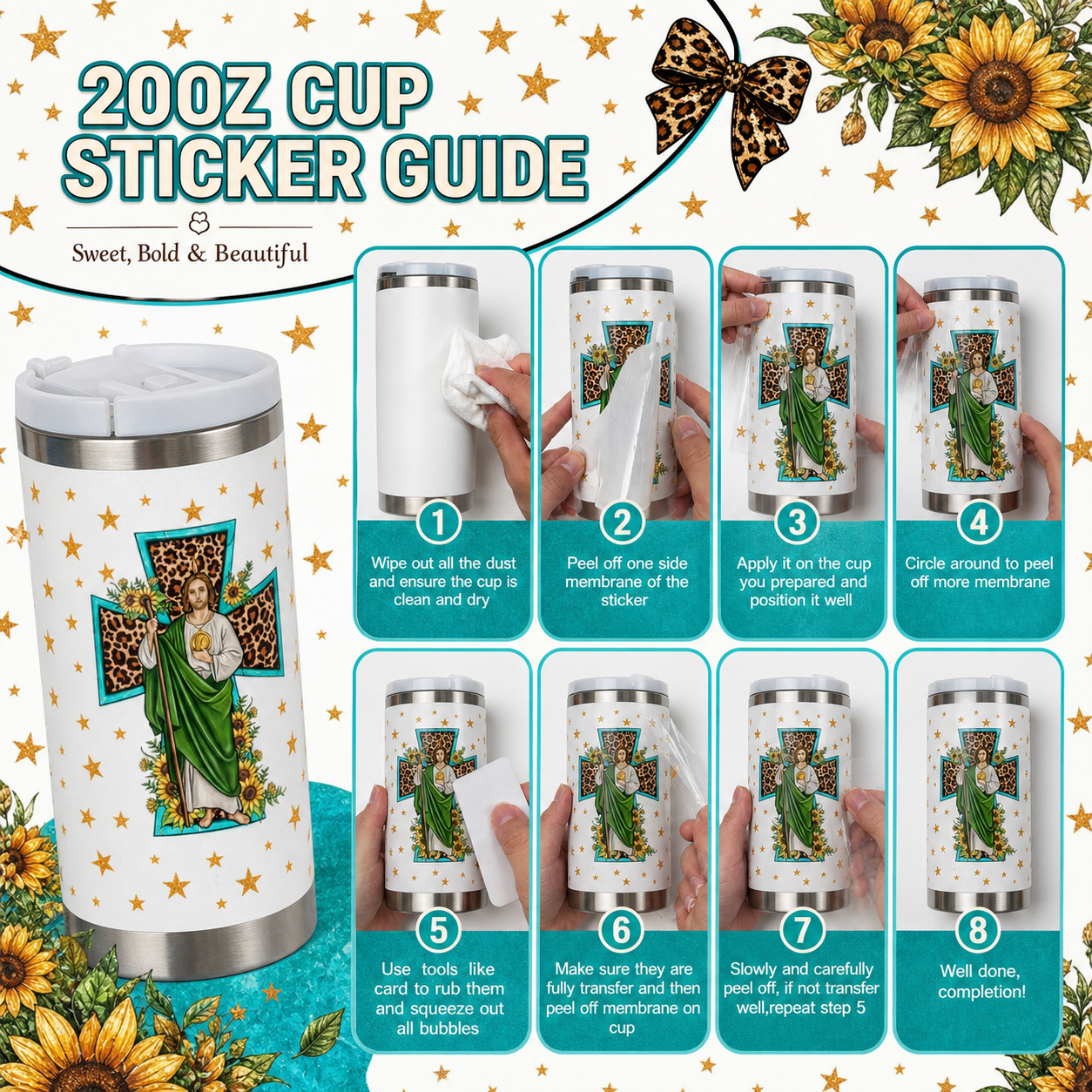 (M72) 10pcs cow 20OZ Tumbler Cup Wraps, Waterproof Fade-Resistant Decal Stickers, Vivid HD Print with Strong Adhesion, Customizable Transfers for Glass Cups, Mugs & Smooth Surfaces, DIY Art Craft Supplies