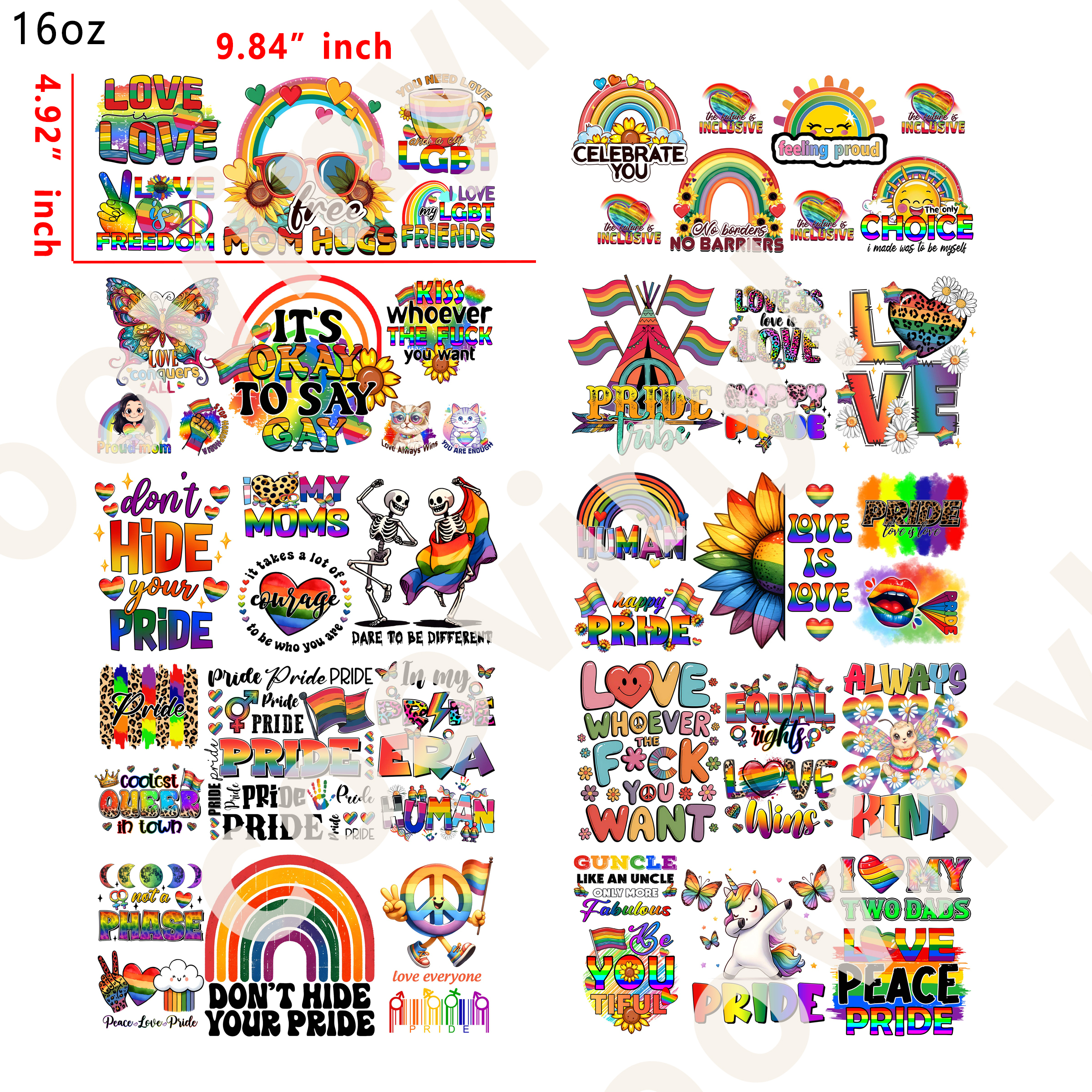 (X88) 20pcs pride 16OZ Tumbler Cup Wraps, Waterproof Fade-Resistant Decal Stickers, Vivid HD Print with Strong Adhesion, Customizable Transfers for Glass Cups, Mugs & Smooth Surfaces, DIY Art Craft Supplies