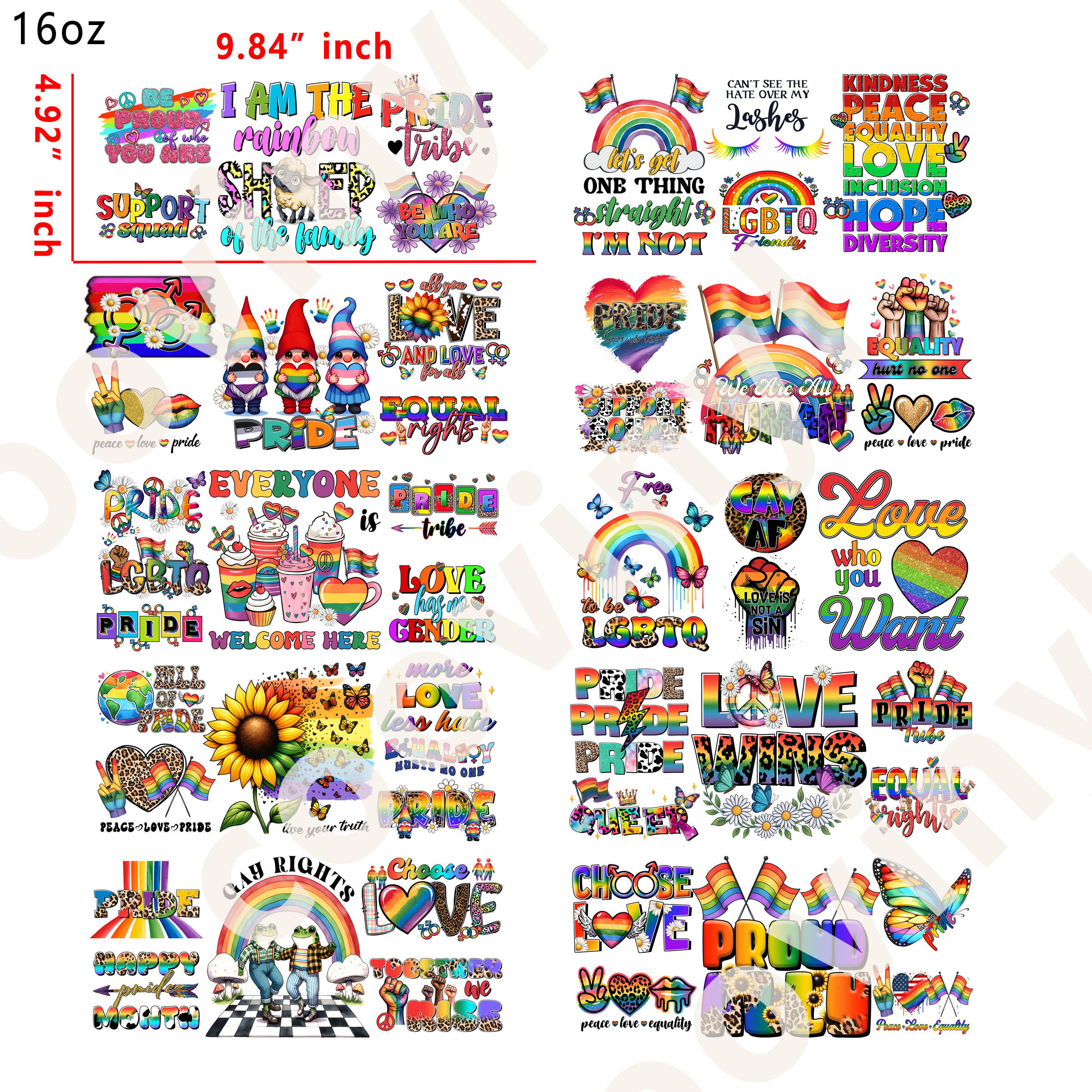 (X88) 20pcs pride 16OZ Tumbler Cup Wraps, Waterproof Fade-Resistant Decal Stickers, Vivid HD Print with Strong Adhesion, Customizable Transfers for Glass Cups, Mugs & Smooth Surfaces, DIY Art Craft Supplies