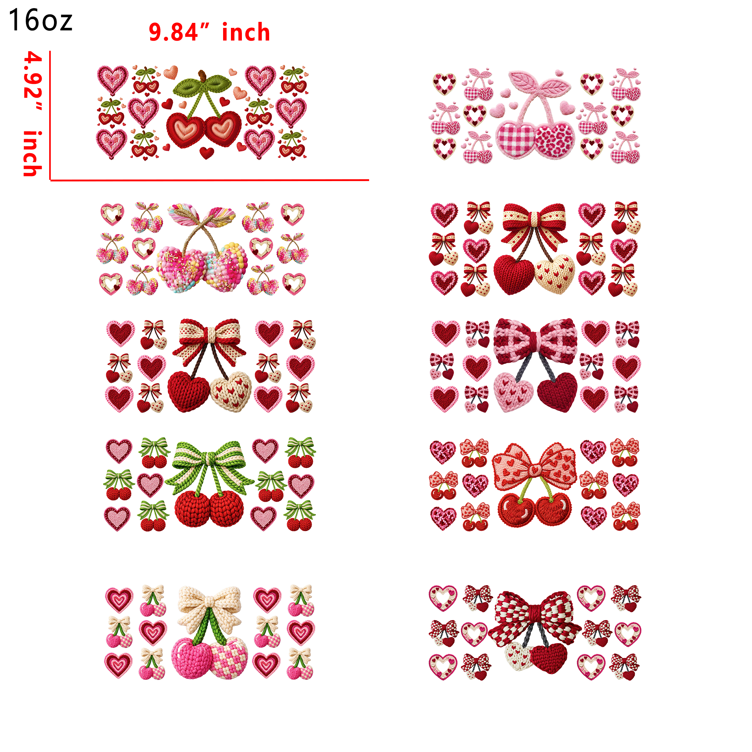 (X99) 20pcs Embroidery Cherry  16OZ Tumbler Cup Wraps, Waterproof Fade-Resistant Decal Stickers, Vivid HD Print with Strong Adhesion, Customizable Transfers for Glass Cups, Mugs & Smooth Surfaces, DIY Art Craft Supplies
