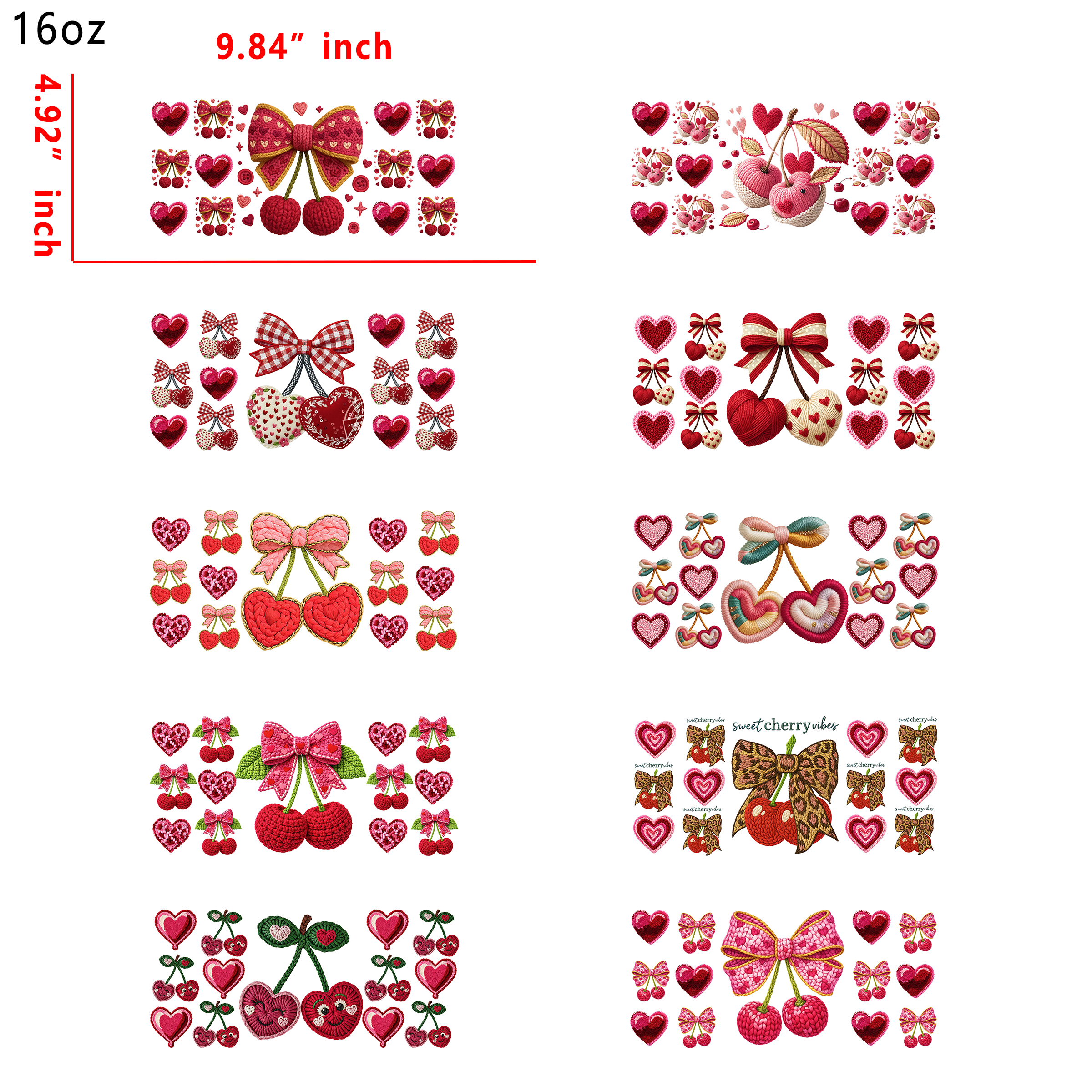 (X99) 20pcs Embroidery Cherry  16OZ Tumbler Cup Wraps, Waterproof Fade-Resistant Decal Stickers, Vivid HD Print with Strong Adhesion, Customizable Transfers for Glass Cups, Mugs & Smooth Surfaces, DIY Art Craft Supplies