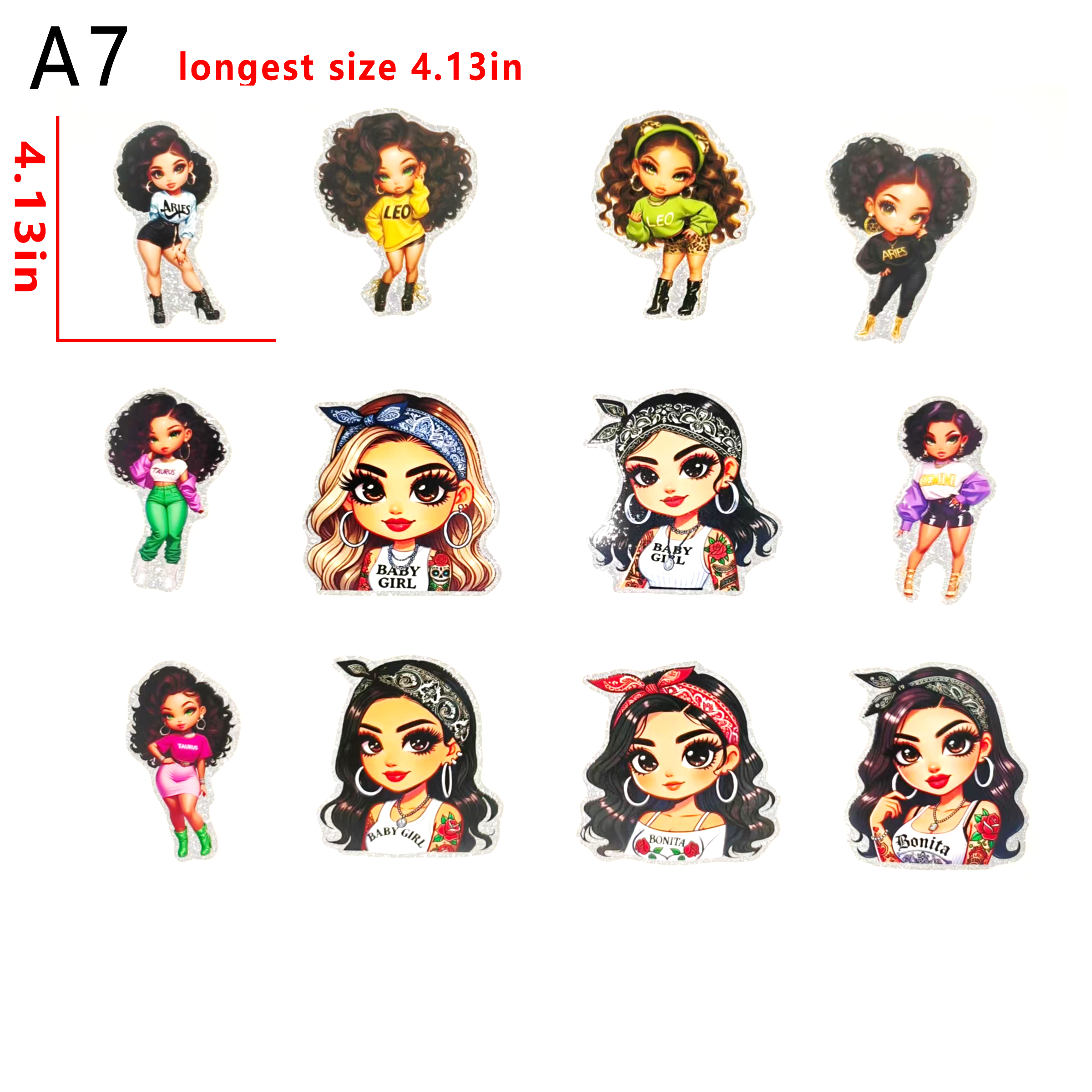 （G48) Glitter Sticker 12 PCS girl cup wraps 16OZ tumbler  Waterproof Customized Craft Sticker Adhesive Vinyl Decal Glitter Sticker DIY Kit Ready to Use Vivid Color Strong Stickiness