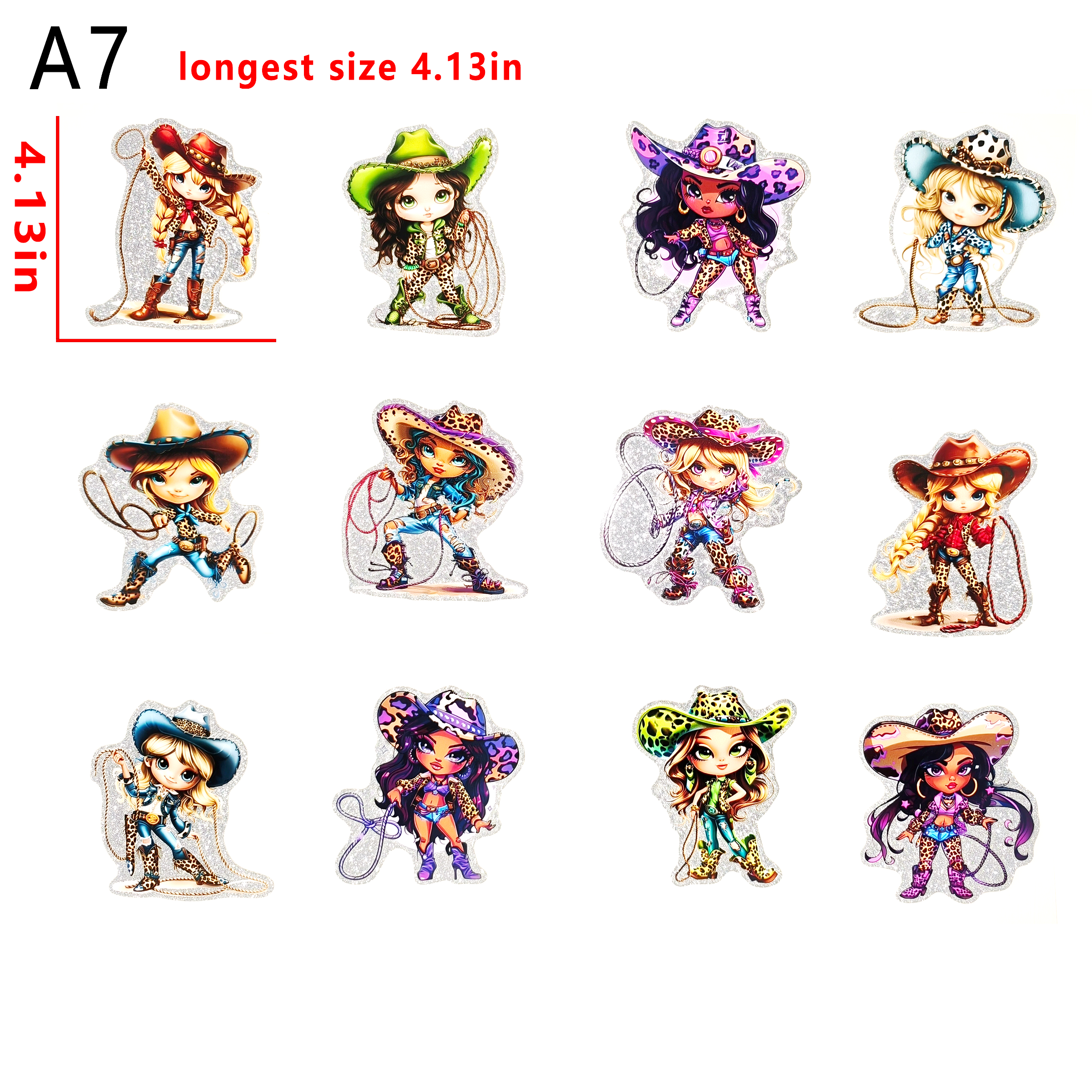 （G51) Glitter Sticker 12 PCS Western Girl cup wraps 16OZ tumbler  Waterproof Customized Craft Sticker Adhesive Vinyl Decal Glitter Sticker DIY Kit Ready to Use Vivid Color Strong Stickiness
