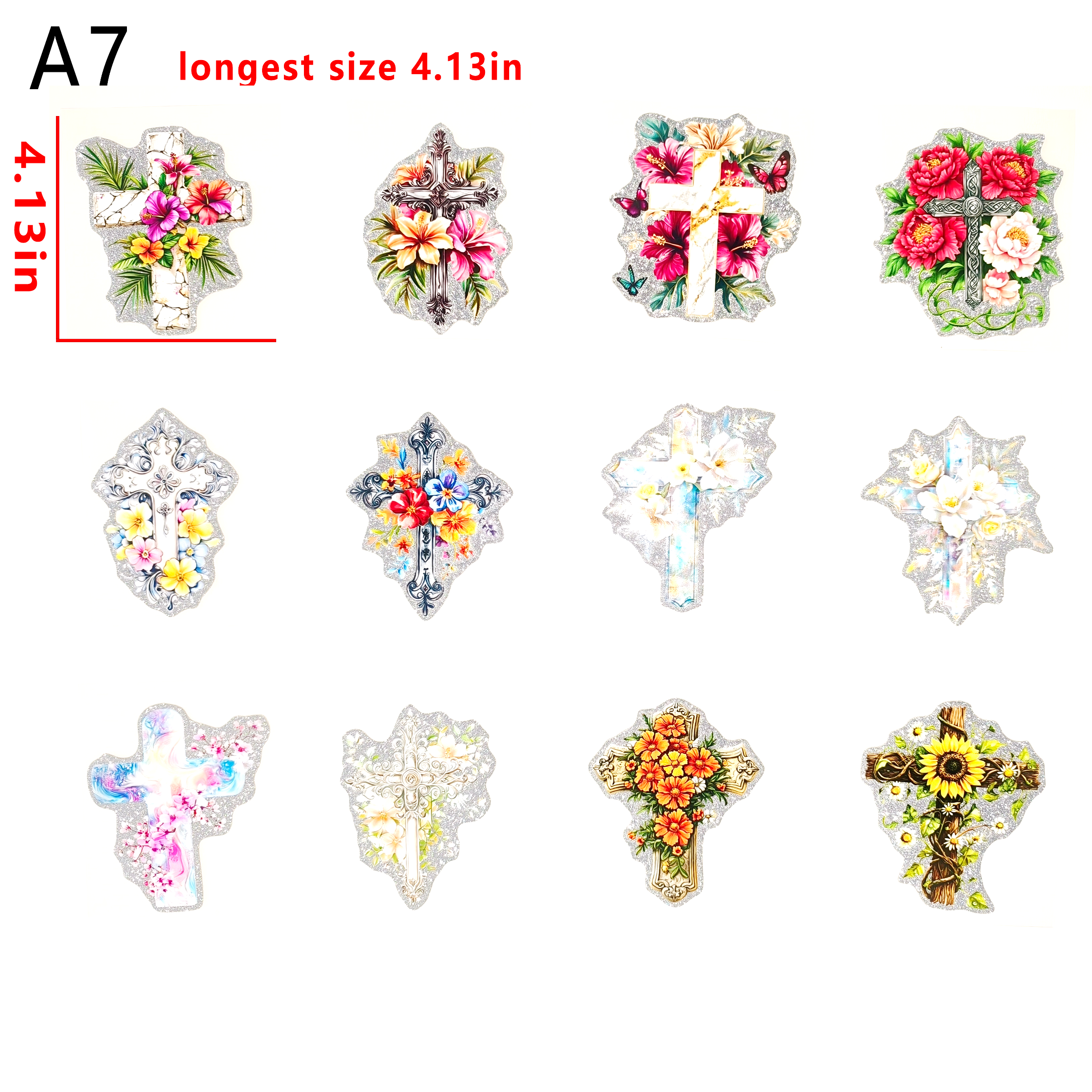 （G52) Glitter Sticker 12 PCS Christian cup wraps 16OZ tumbler  Waterproof Customized Craft Sticker Adhesive Vinyl Decal Glitter Sticker DIY Kit Ready to Use Vivid Color Strong Stickiness