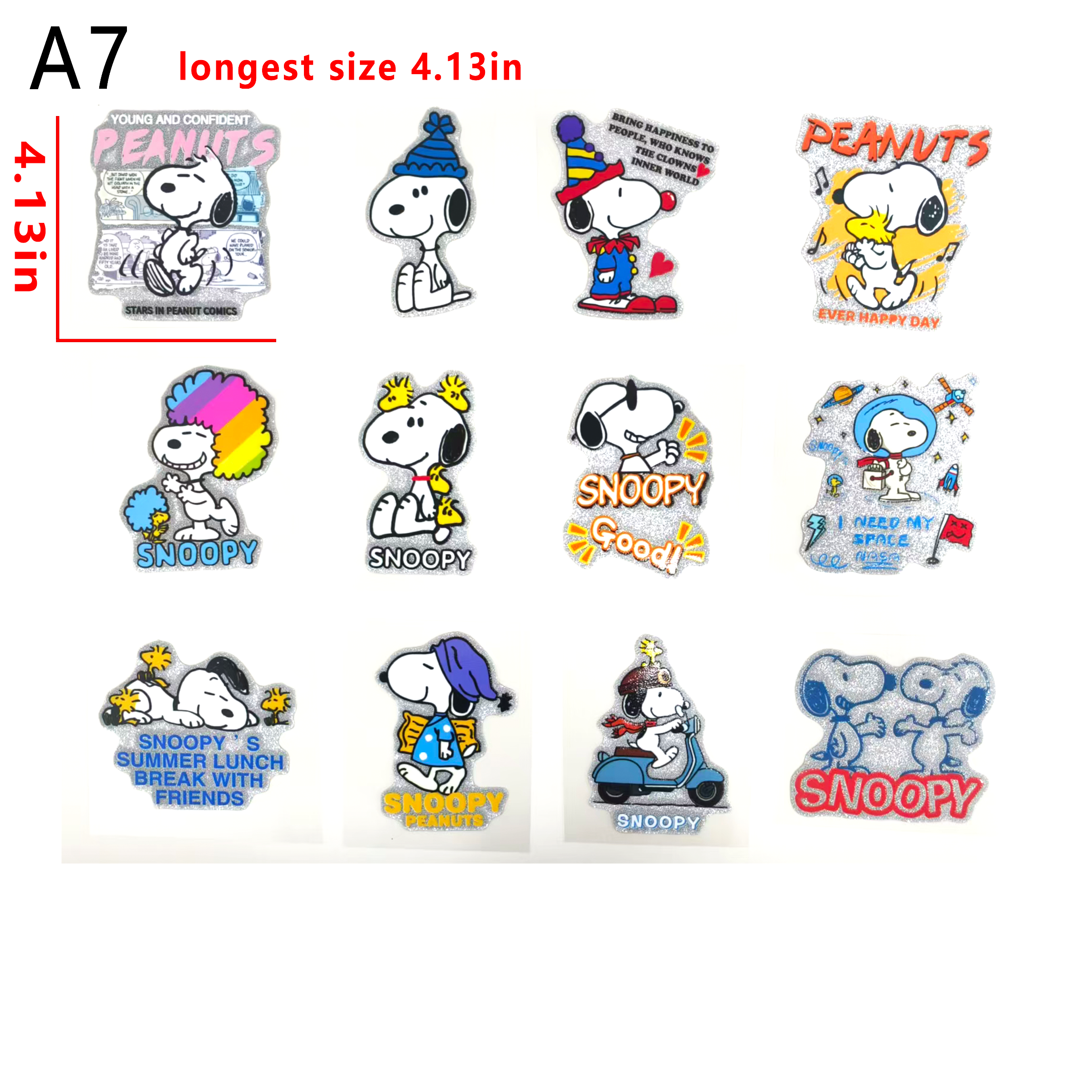 （G59) Glitter Sticker 12 PCS Snoopy cup wraps 16OZ tumbler  Waterproof Customized Craft Sticker Adhesive Vinyl Decal Glitter Sticker DIY Kit Ready to Use Vivid Color Strong Stickiness