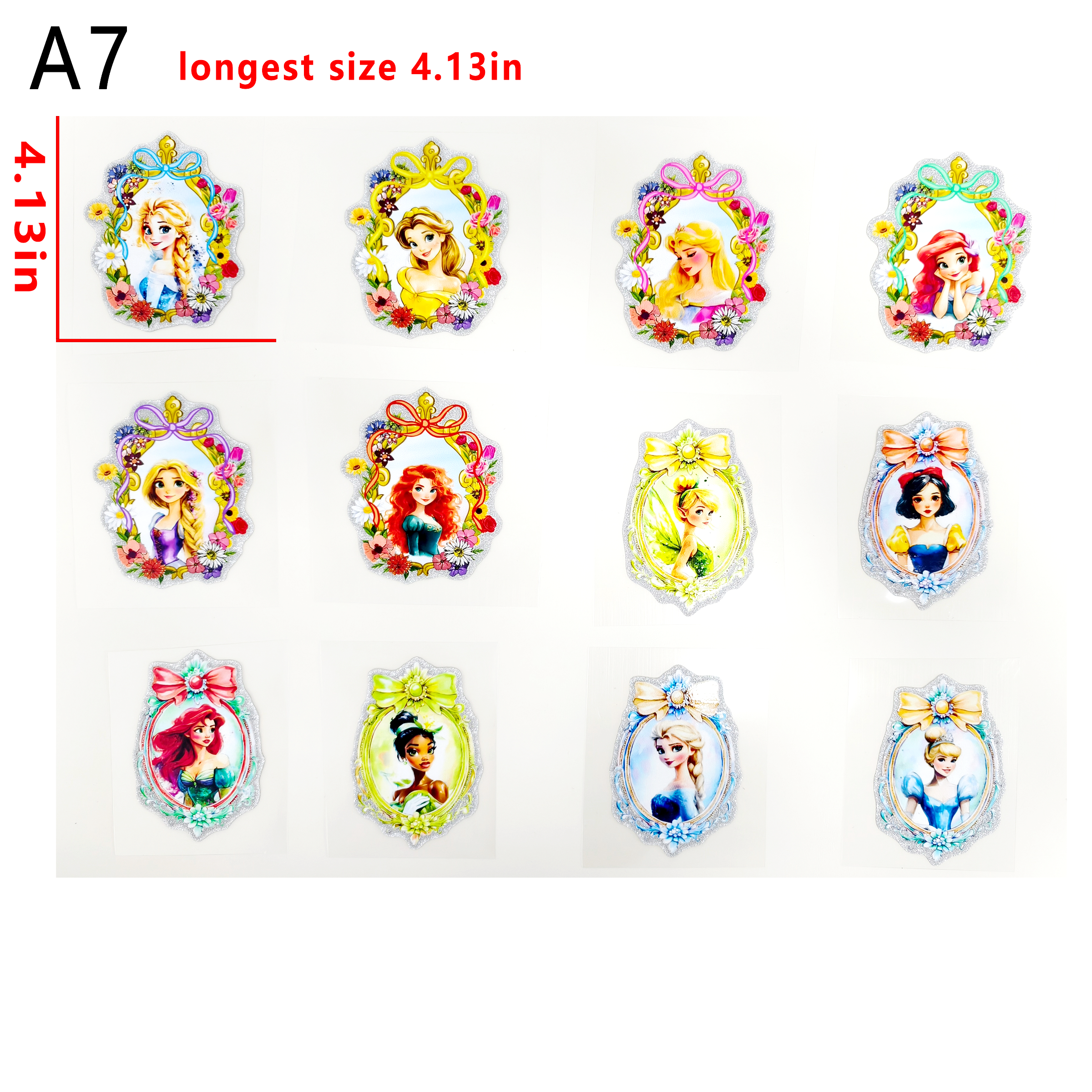 （G60) Glitter Sticker 12 PCS Disney Princess cup wraps 16OZ tumbler  Waterproof Customized Craft Sticker Adhesive Vinyl Decal Glitter Sticker DIY Kit Ready to Use Vivid Color Strong Stickiness