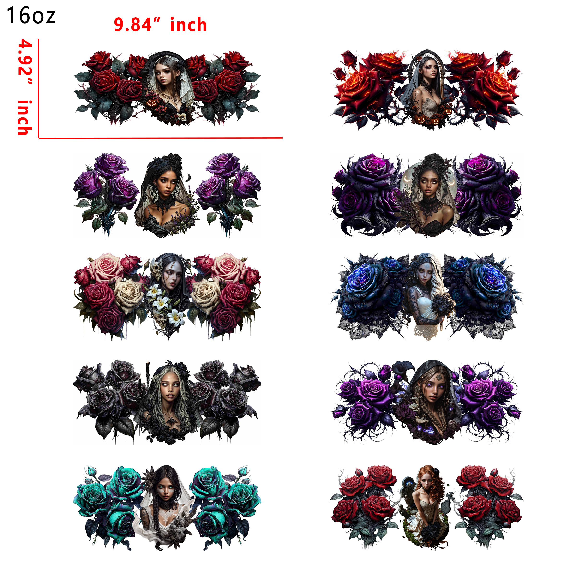(T69) 20pcs horror girl 16OZ Tumbler Cup Wraps, Waterproof Fade-Resistant Decal Stickers, Vivid HD Print with Strong Adhesion, Customizable Transfers for Glass Cups, Mugs & Smooth Surfaces, DIY Art Craft Supplies