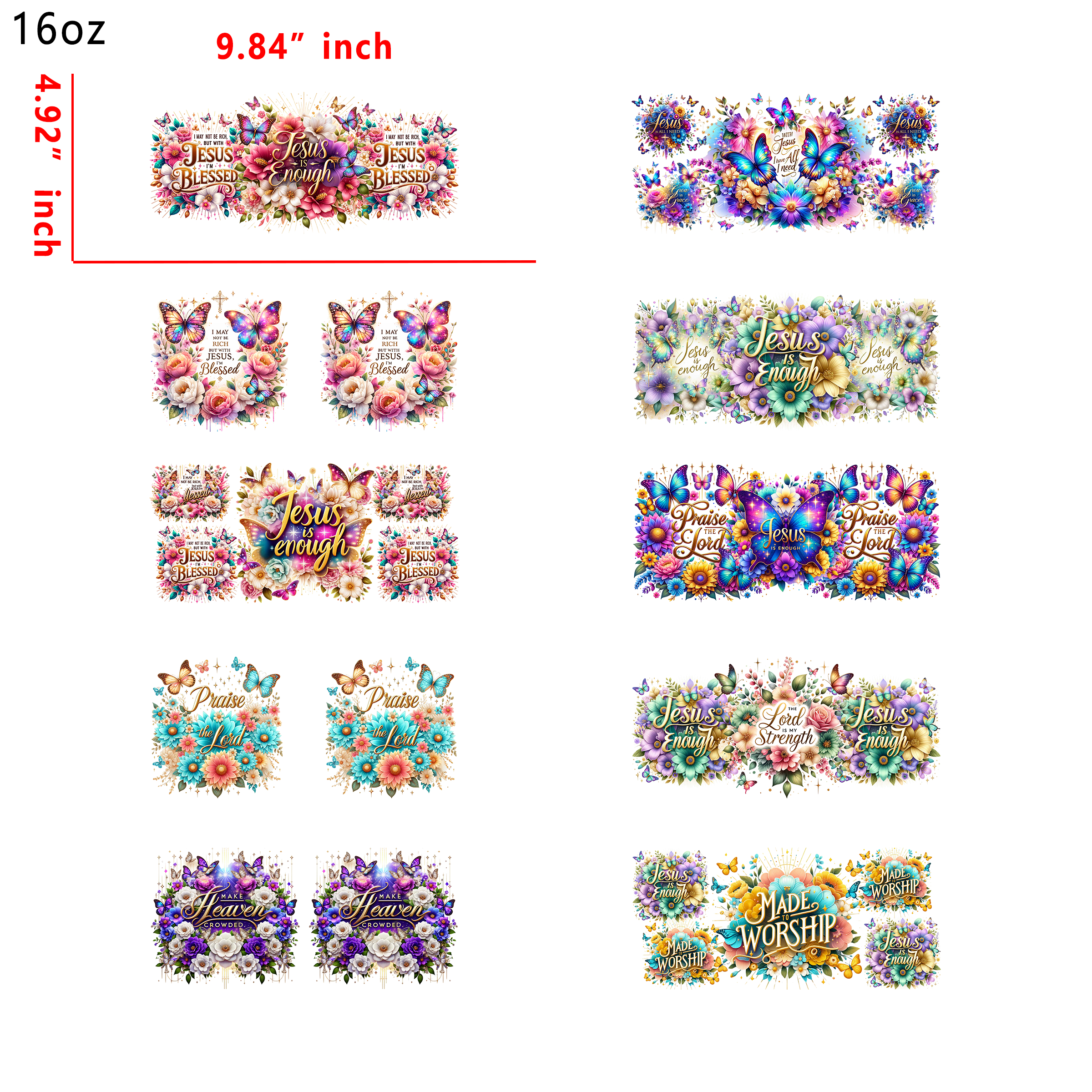 (U44) 20pcs faith 16OZ Tumbler Cup Wraps, Waterproof Fade-Resistant Decal Stickers, Vivid HD Print with Strong Adhesion, Customizable Transfers for Glass Cups, Mugs & Smooth Surfaces, DIY Art Craft Supplies