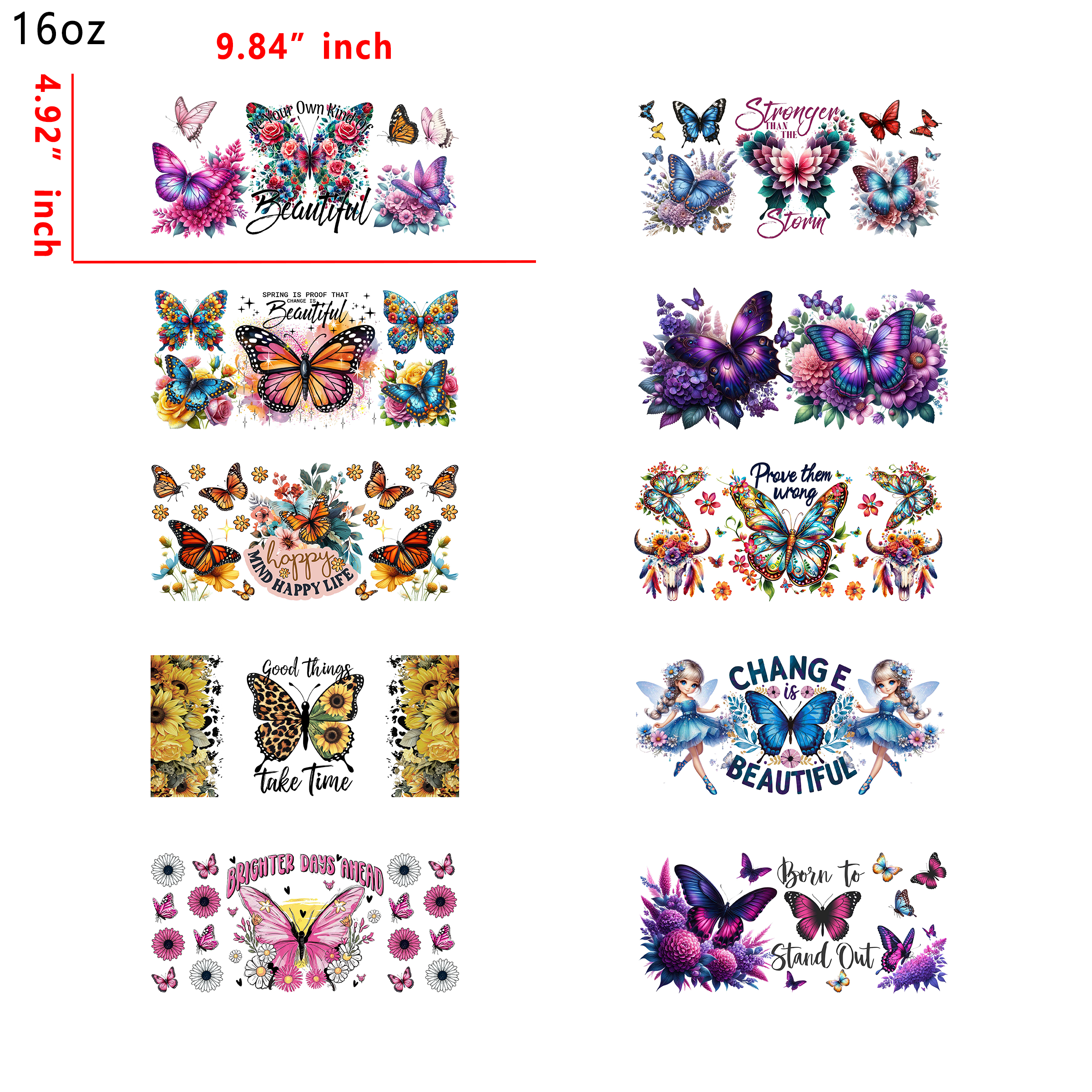 (U84) 20pcs butterfly inspired 16OZ Tumbler Cup Wraps, Waterproof Fade-Resistant Decal Stickers, Vivid HD Print with Strong Adhesion, Customizable Transfers for Glass Cups, Mugs & Smooth Surfaces, DIY Art Craft Supplies