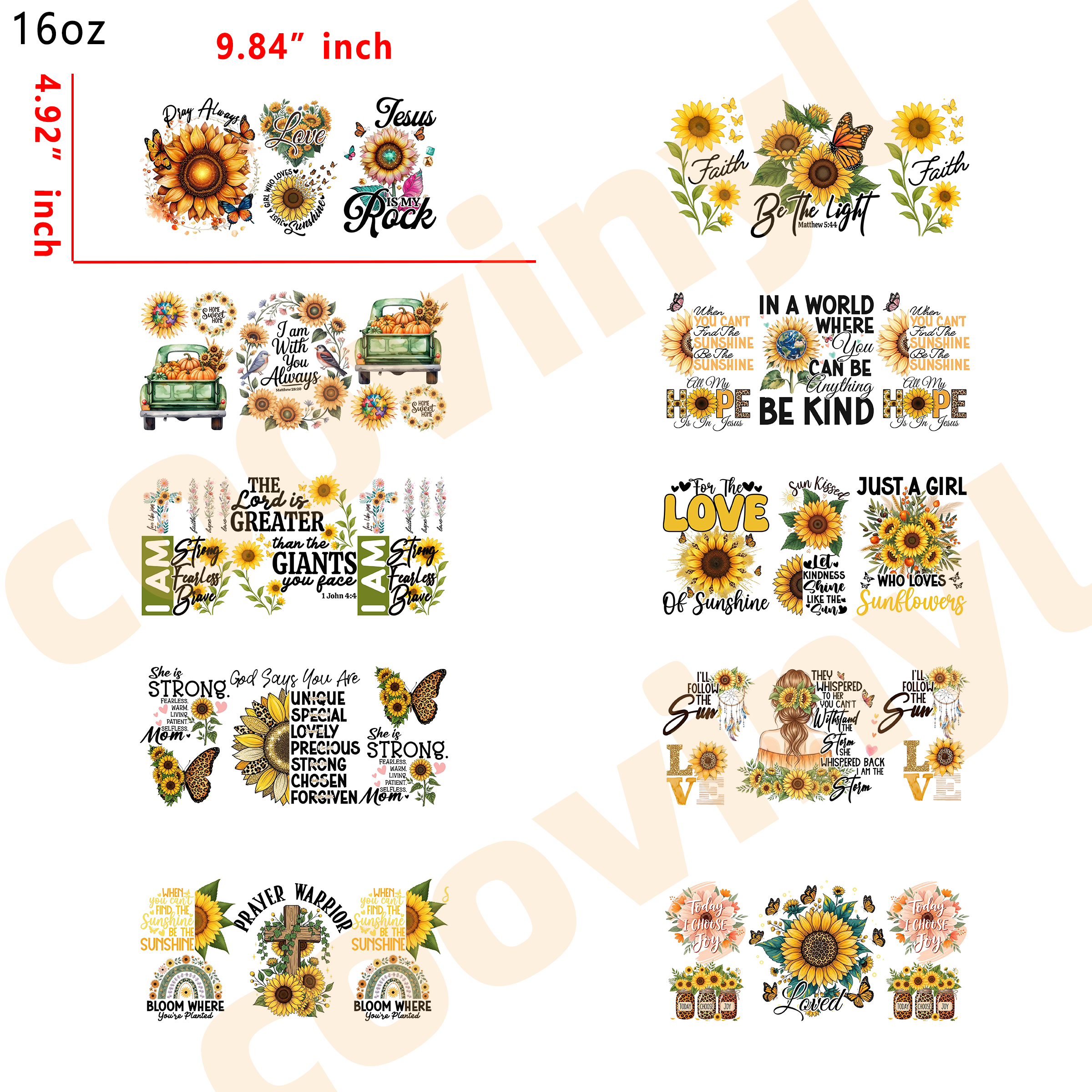 (T55) 20pcs sunflower 16OZ Tumbler Cup Wraps, Waterproof Fade-Resistant Decal Stickers, Vivid HD Print with Strong Adhesion, Customizable Transfers for Glass Cups, Mugs & Smooth Surfaces, DIY Art Craft Supplies